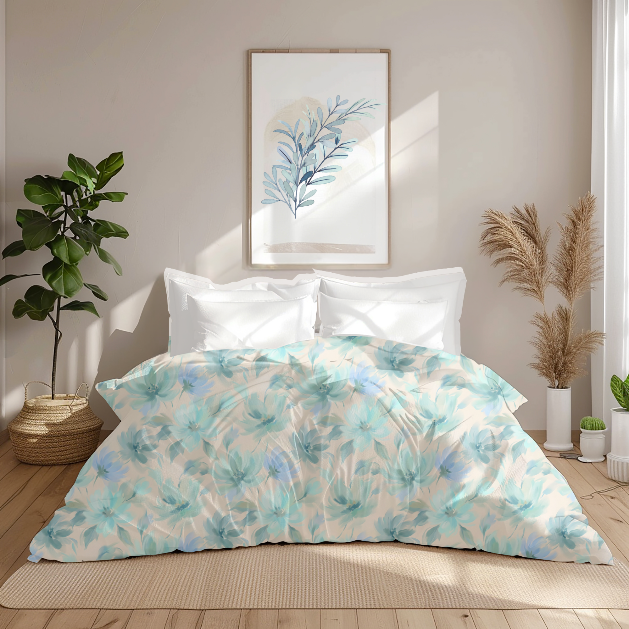 Blue floral duvet cover – soft watercolor design