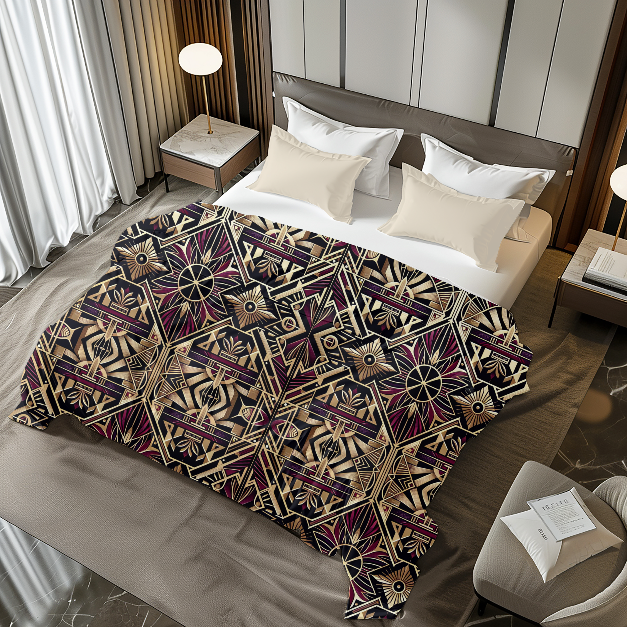 Gilded Geometric Elegance – Art Deco Duvet Cover