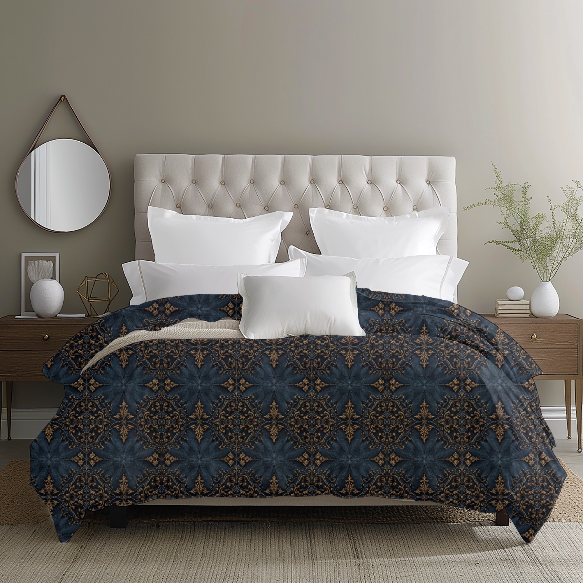 Navy and Gold Baroque Duvet Cover – Luxury Gothic Bedding