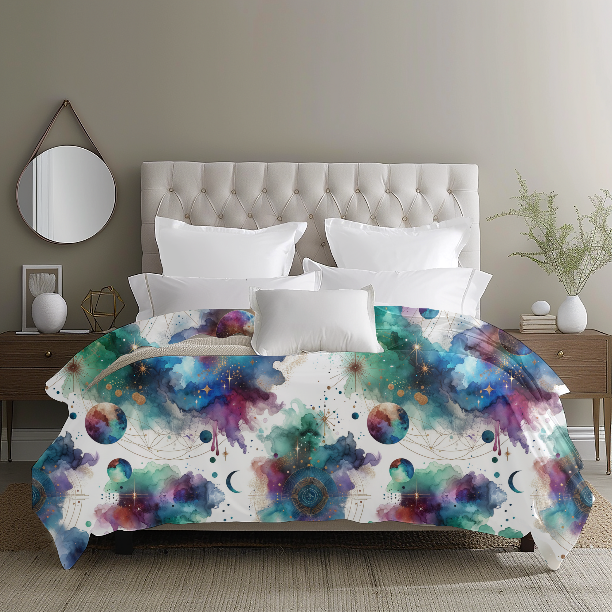 Celestial Watercolor Galaxy Duvet – Cosmic Nebula Bedding