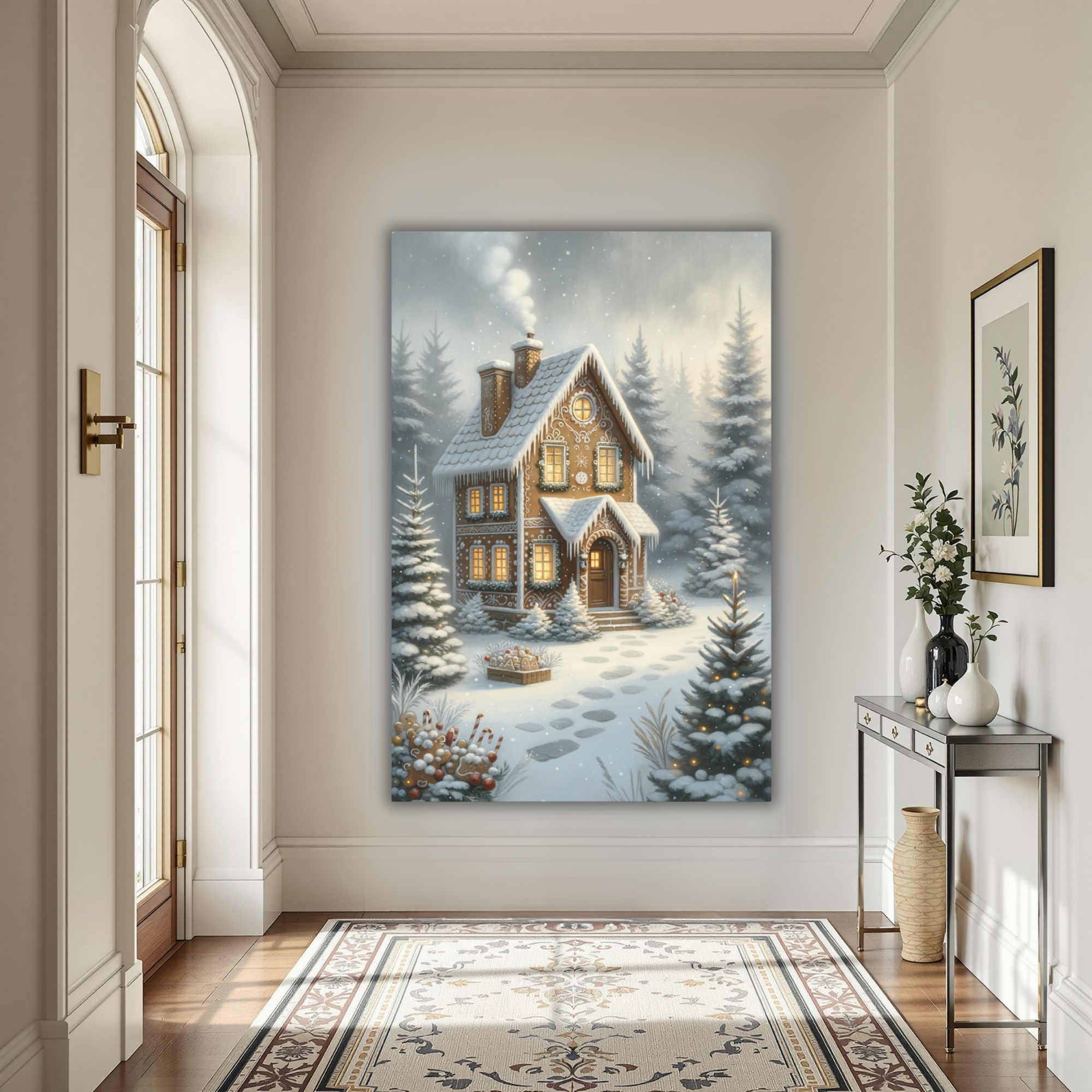 Gingerbread House Christmas Wall Art – Cozy Winter Holiday Canvas