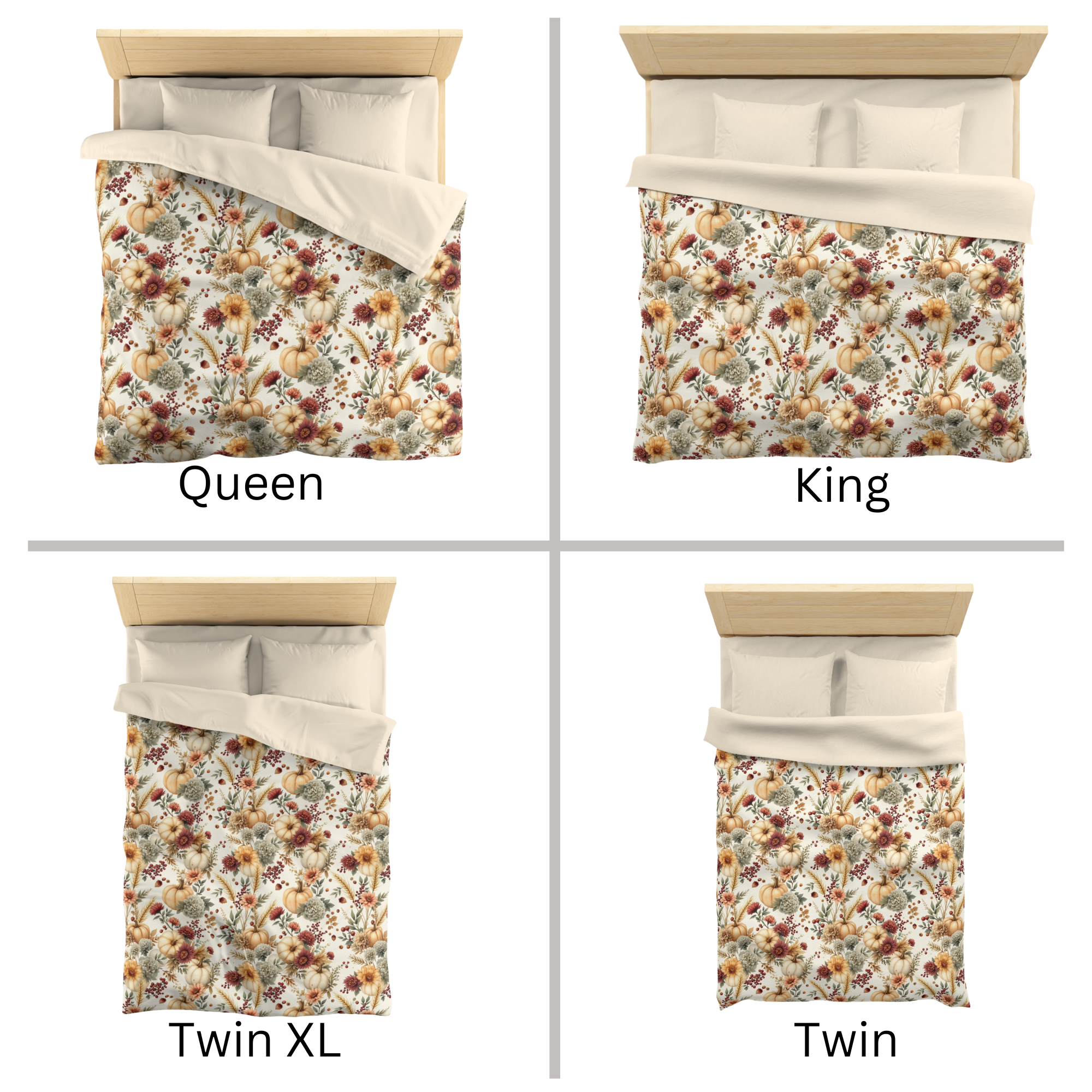 Country Harvest Pumpkin and Floral Duvet Cover – Autumn Farmhouse Bedding