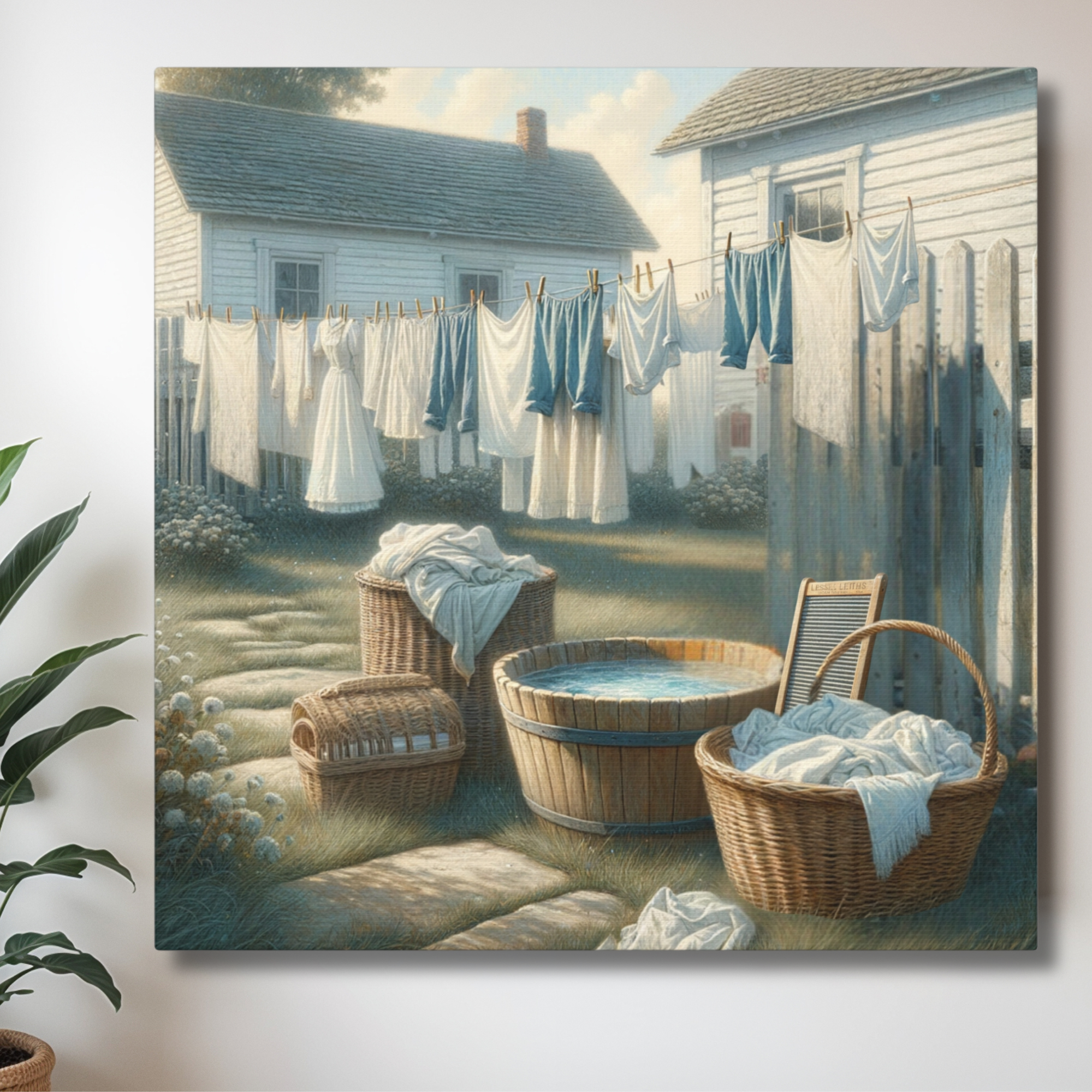 Vintage Laundry Day Wall Art – Rustic Country Cottage Scene