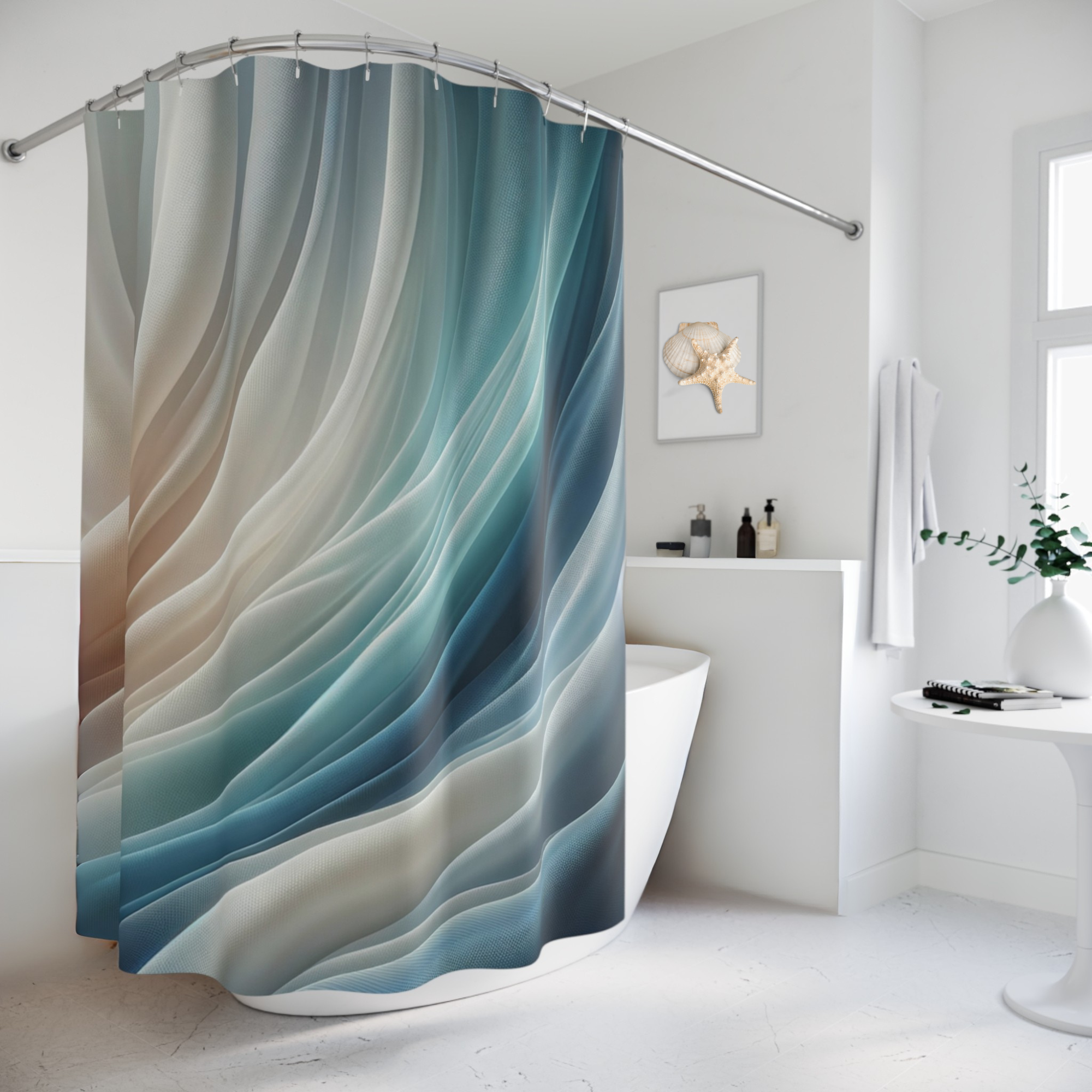Blue Beige Abstract Shower Curtain Modern Spa