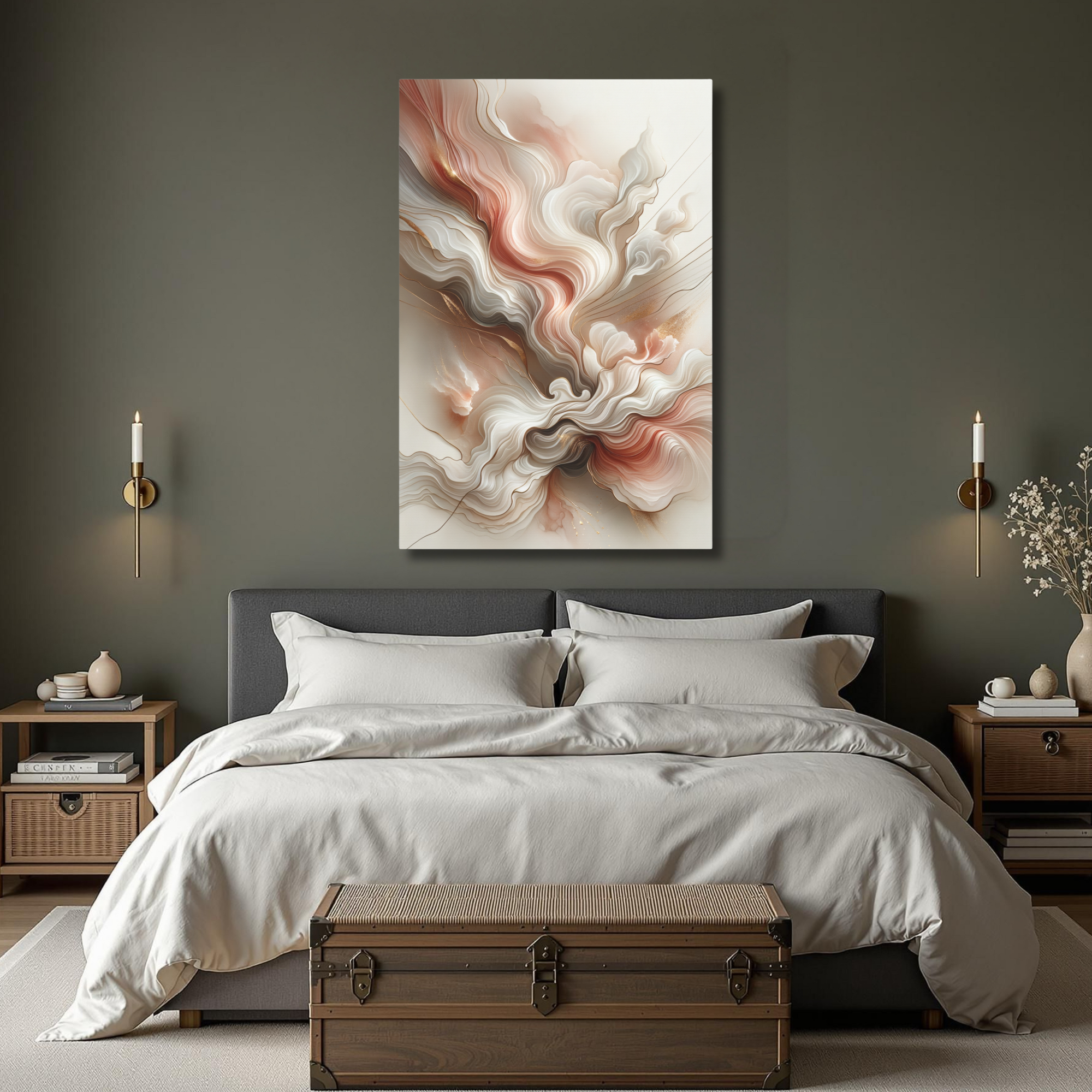 Neutral Abstract Wall Art – Beige Gold Modern Flowing Canvas