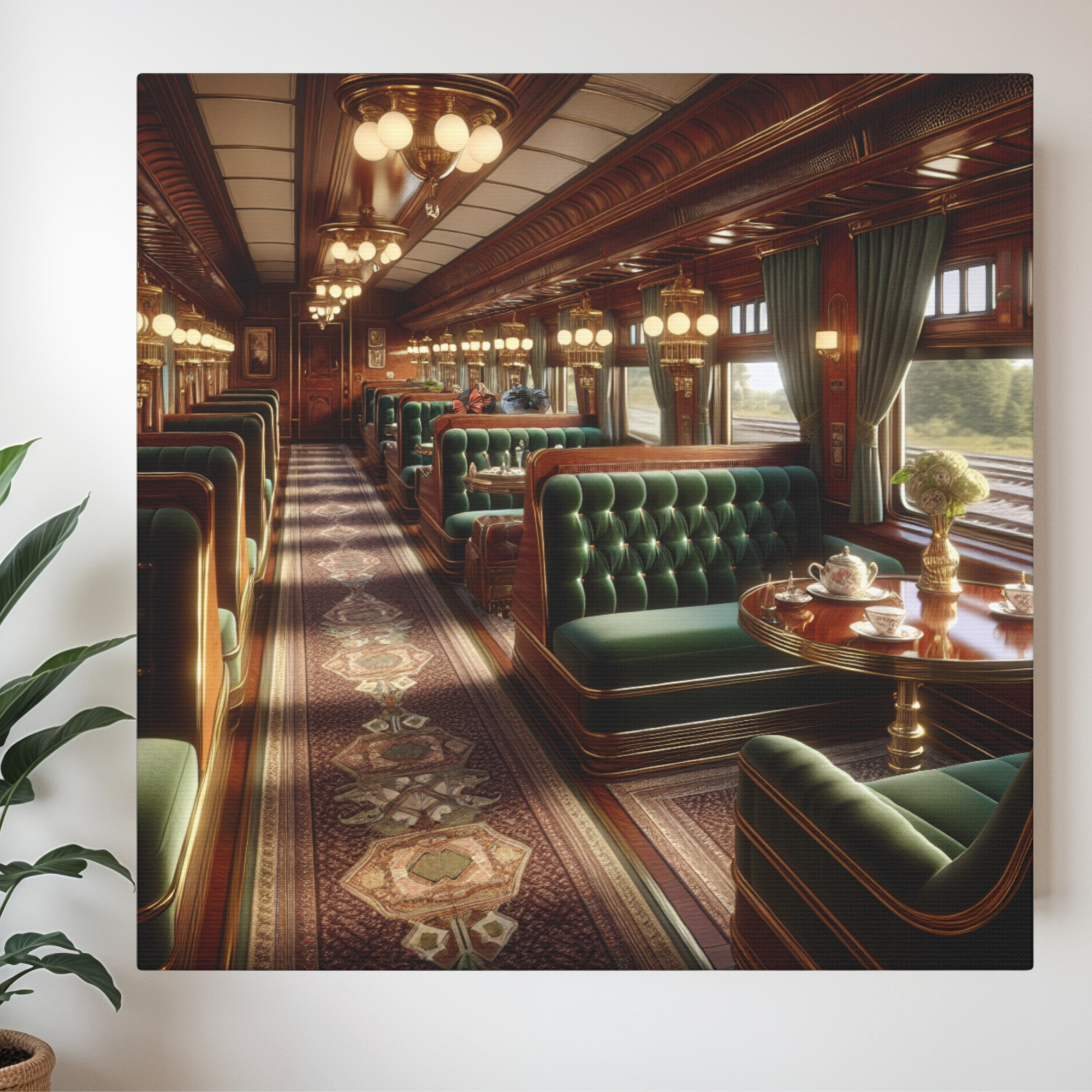 Victorian Dining Car With Tea Service – Elegant Train Wall Art