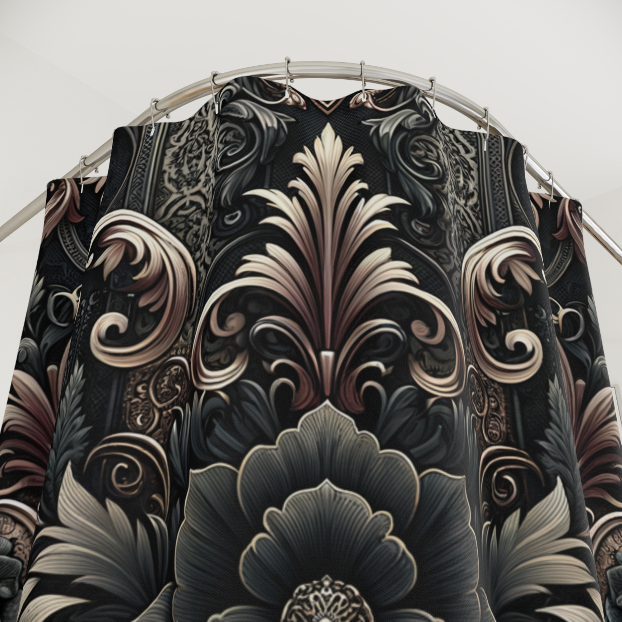 Gothic Baroque Floral Shower Curtain – Dark Romantic Bathroom Decor