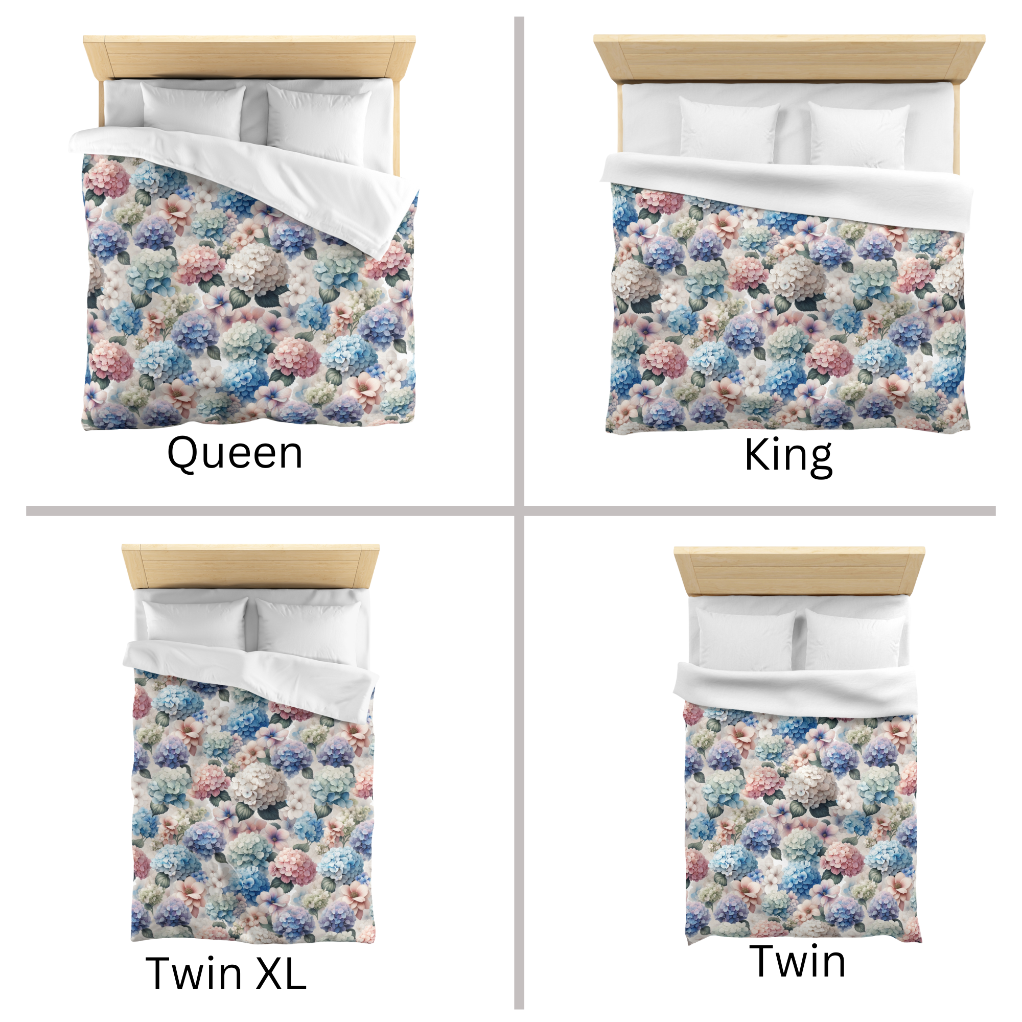 Pastel Hydrangea Garden Duvet Cover – Romantic Floral Bedding