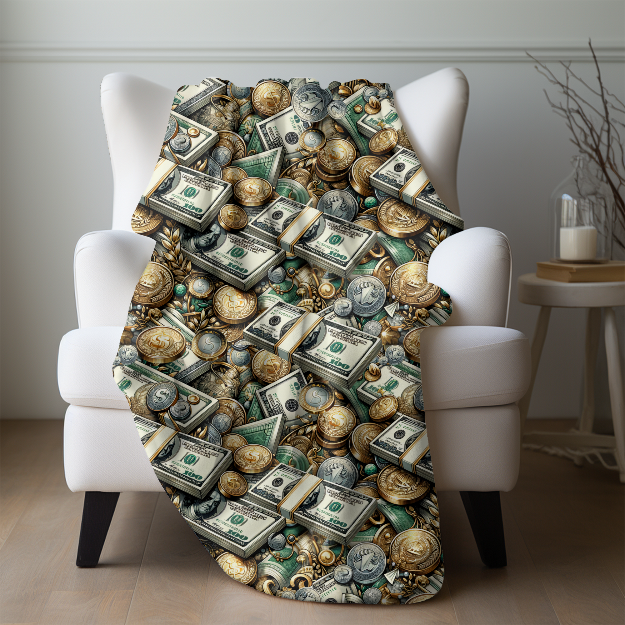 Stacks of Wealth – Luxury Money Sherpa Blanket