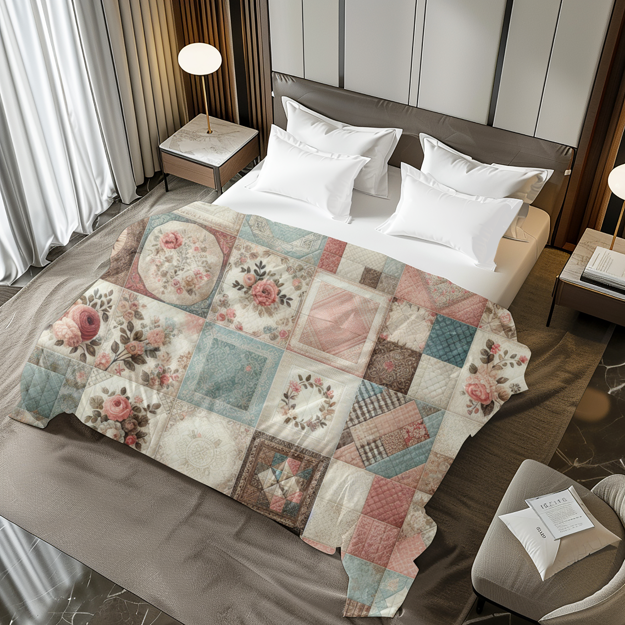 Pastel Rose Patchwork Quilt – Vintage Quilt Duvet Cover