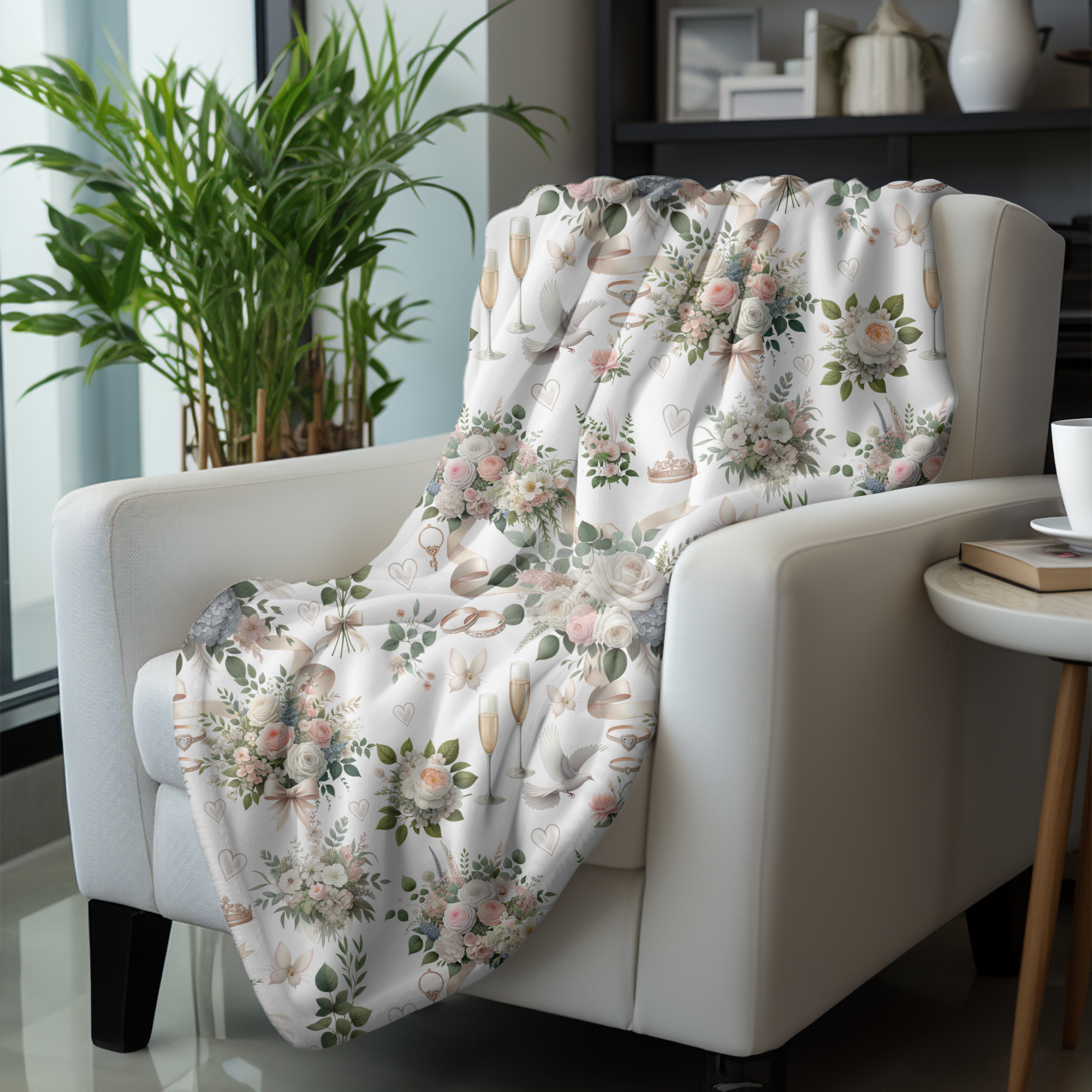 Blush & Ivory Wedding Blooms – Romantic Velveteen Blanket