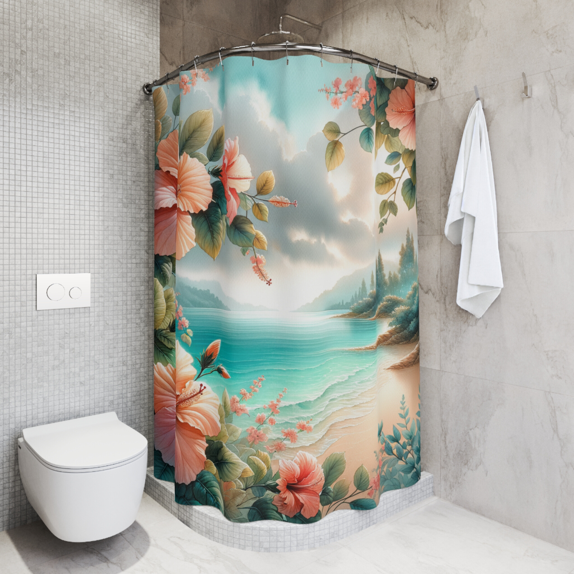 Tropical Beach Shower Curtain Hibiscus Coastal