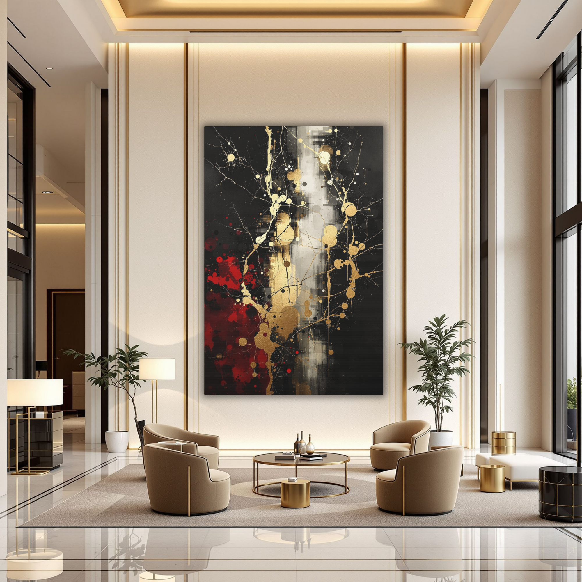 Black Gold and Red Abstract Wall Art – Luxury Modern Canvas