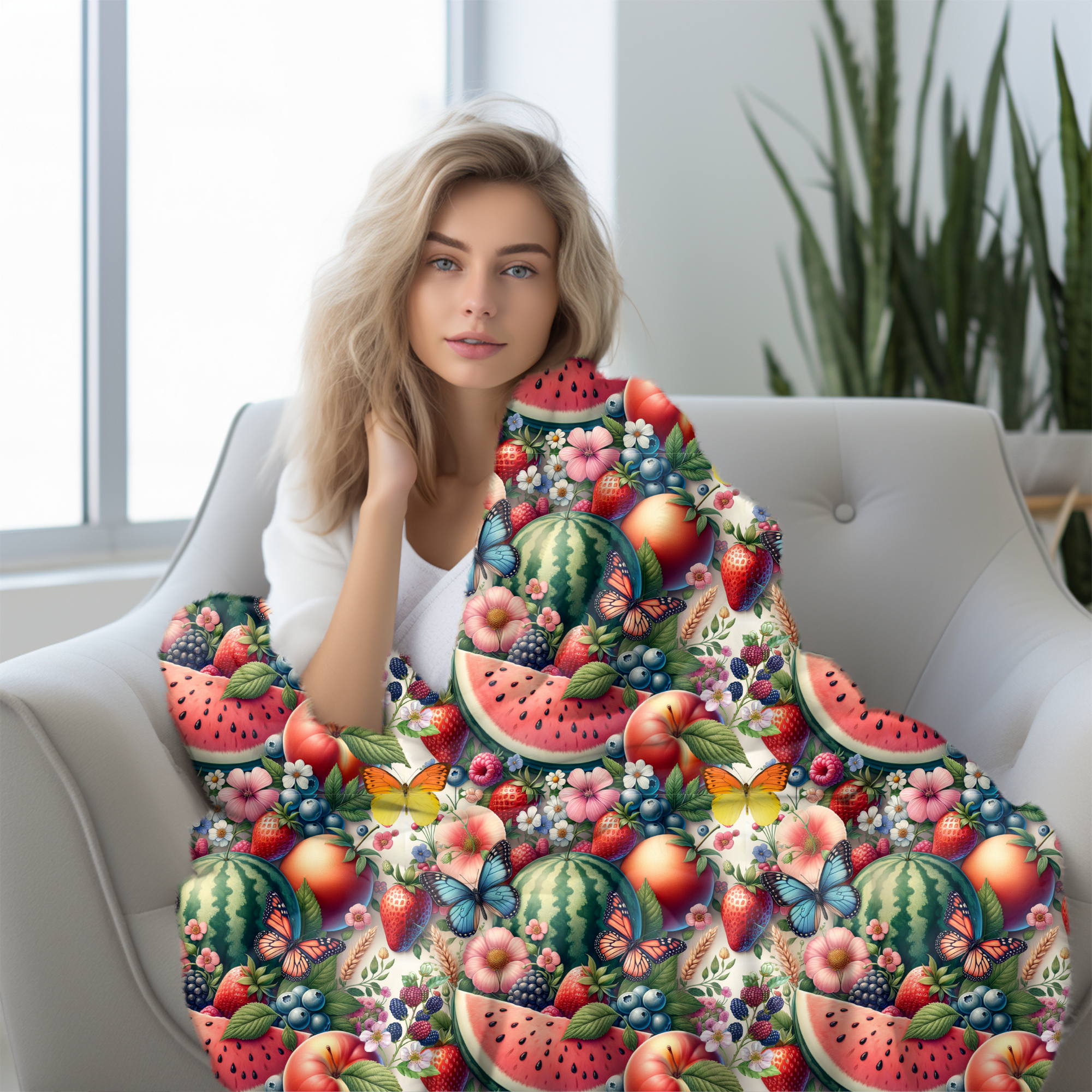 Summer Fruit Garden – Butterfly & Berry Velveteen Blanket