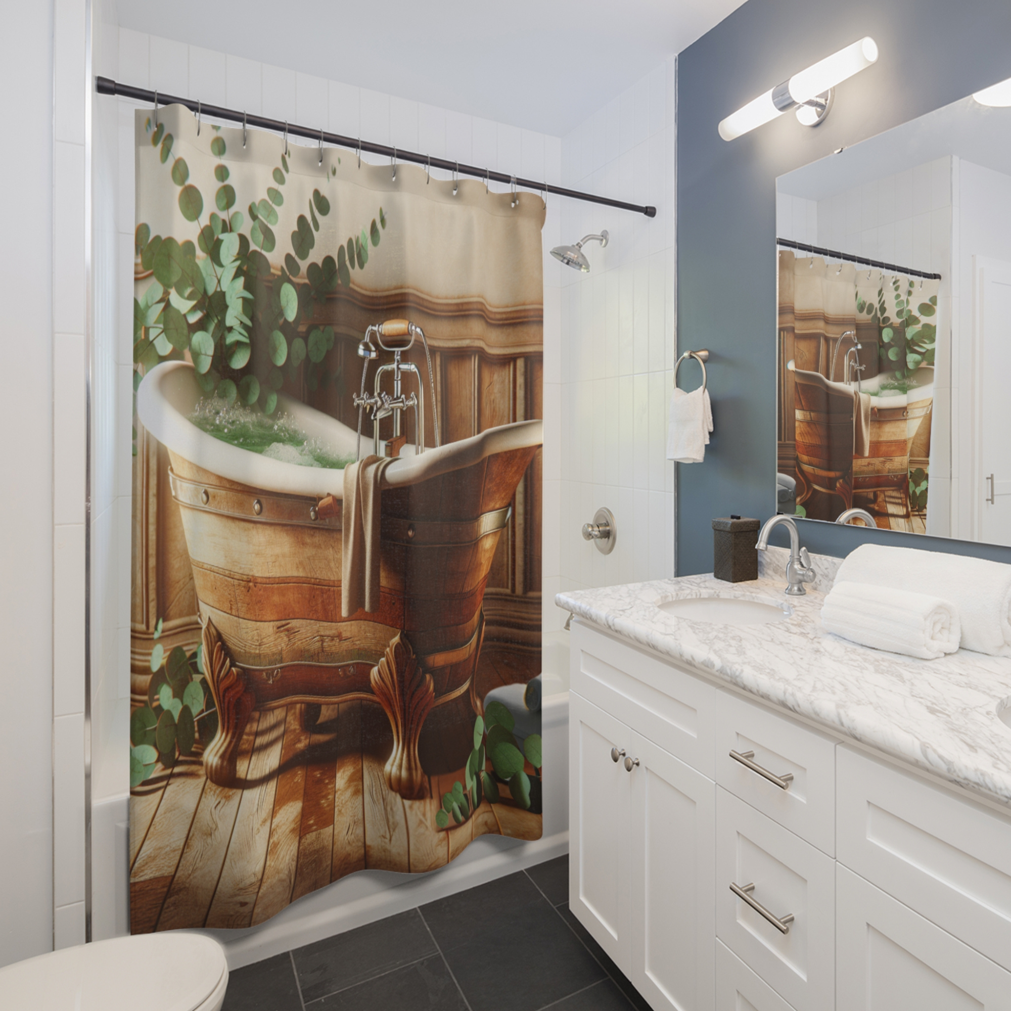 Rustic Wood Tub – Elegant Farmhouse Shower Curtain
