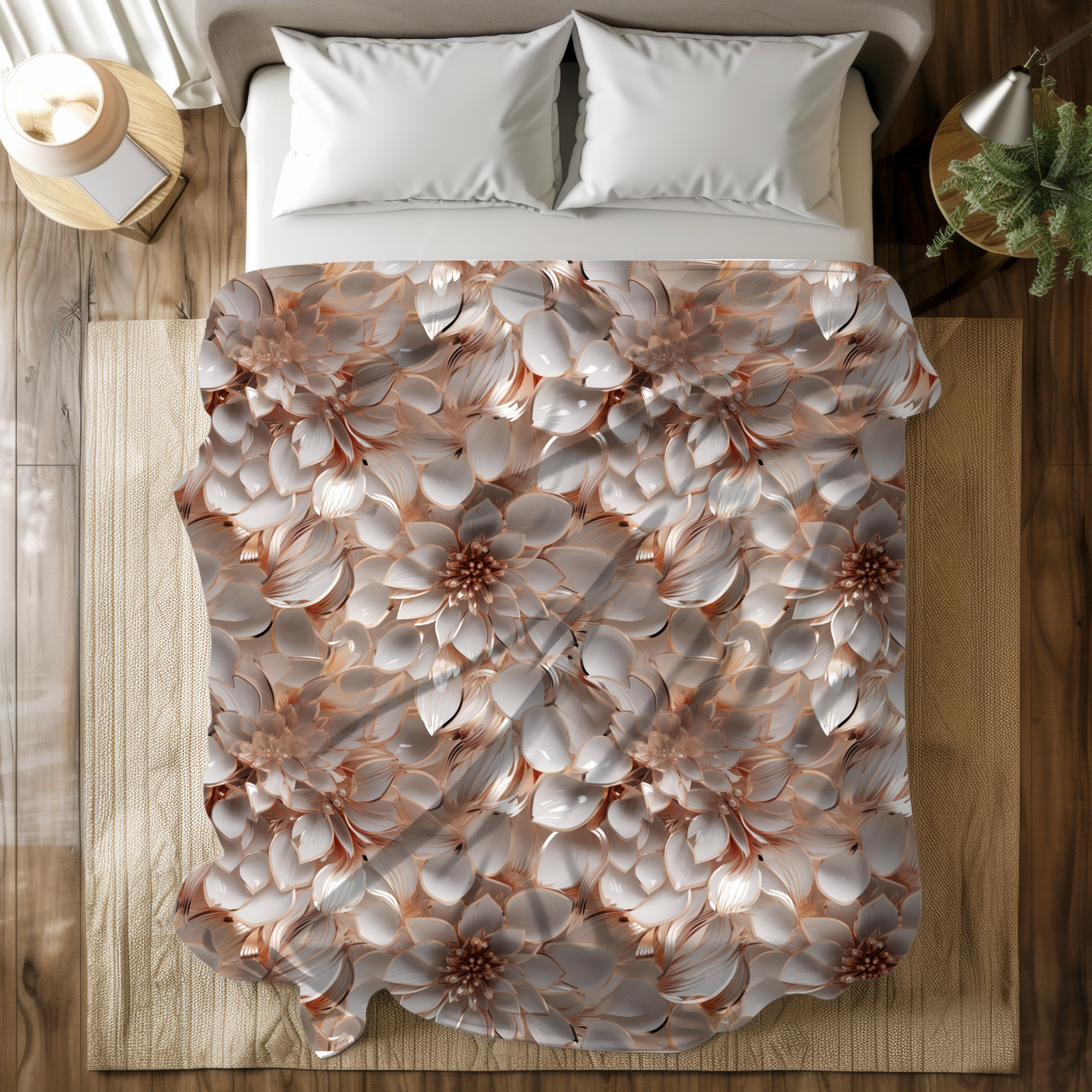 Champagne Glow Petals – Velveteen Floral Blanket