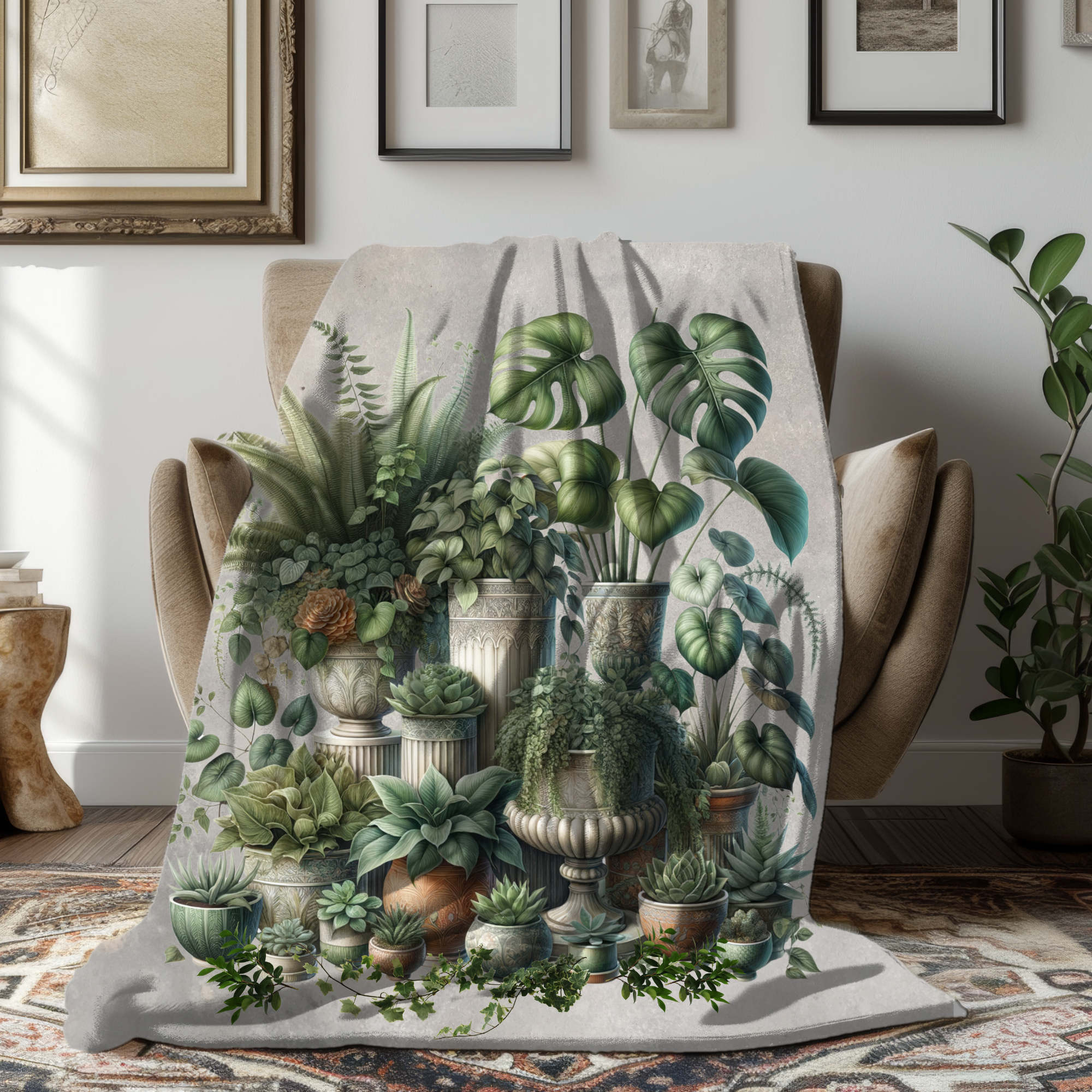 Potted Botanical Garden – Plant Lover’s Velveteen Blanket