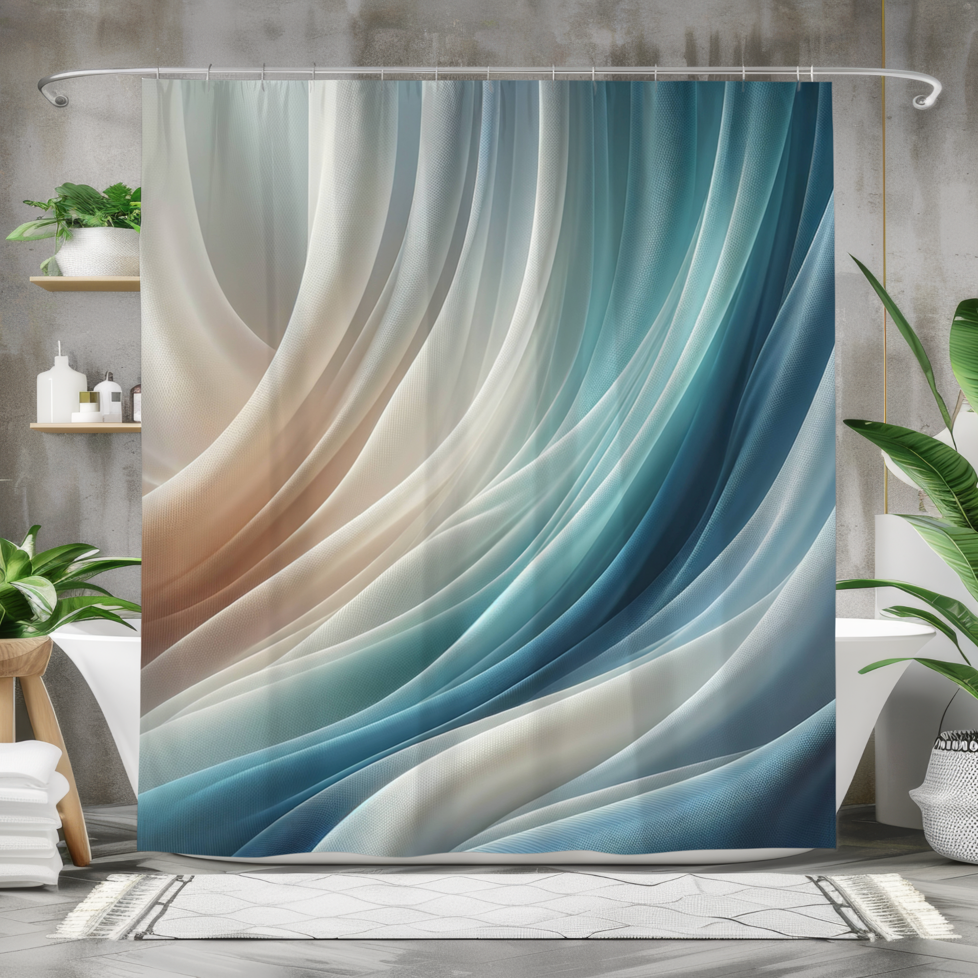 Blue Beige Abstract Shower Curtain Modern Spa