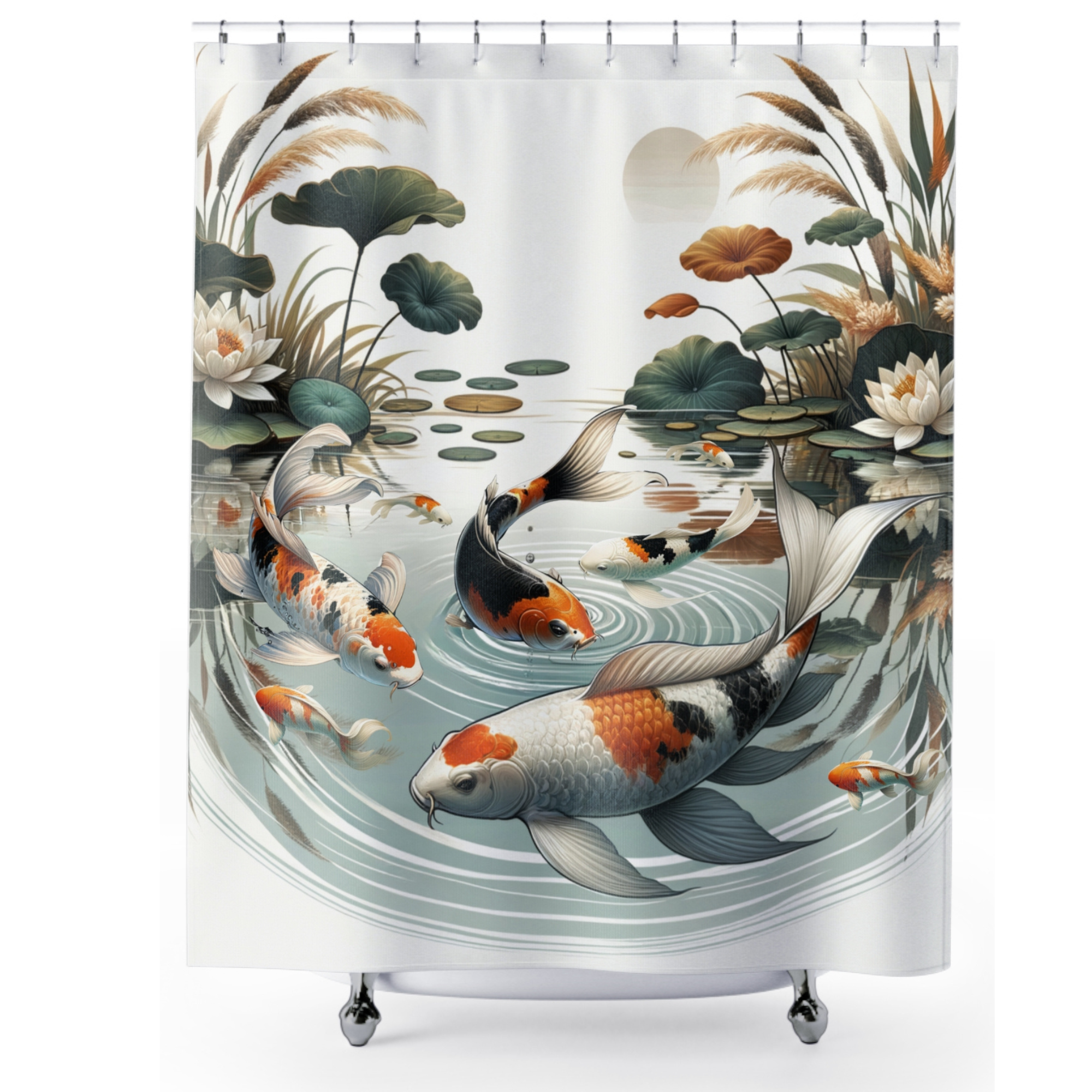 Japanese Koi Pond Shower Curtain – 8 Koi Fish Bathroom Décor
