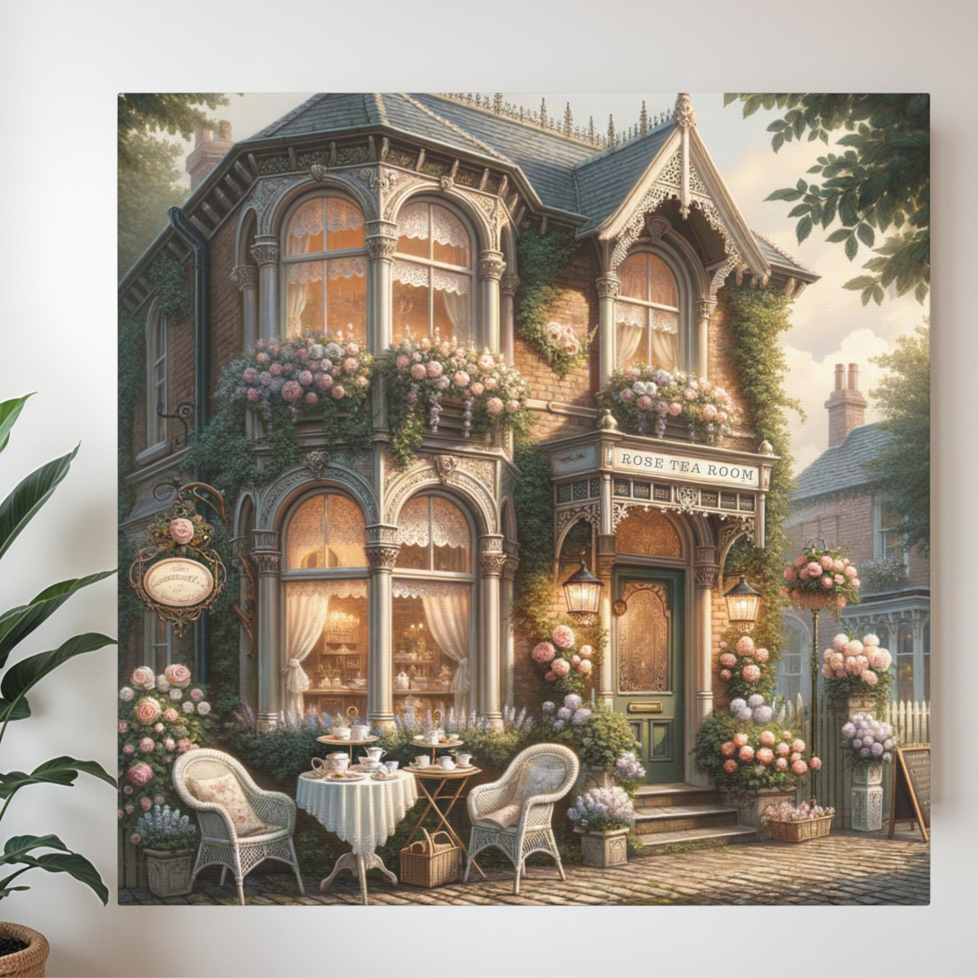 Victorian Tea Room With Roses and Lace – Elegant Vintage Wall Art