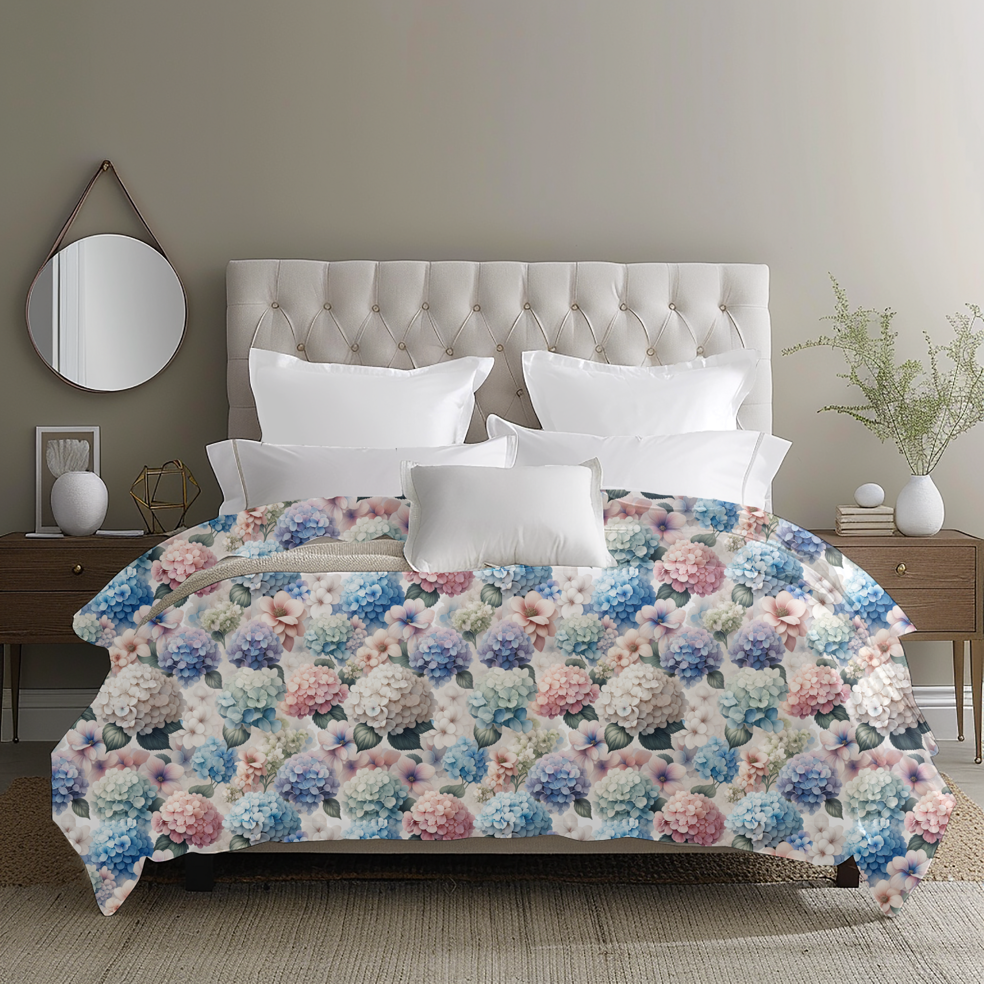 Pastel Hydrangea Garden Duvet Cover – Romantic Floral Bedding