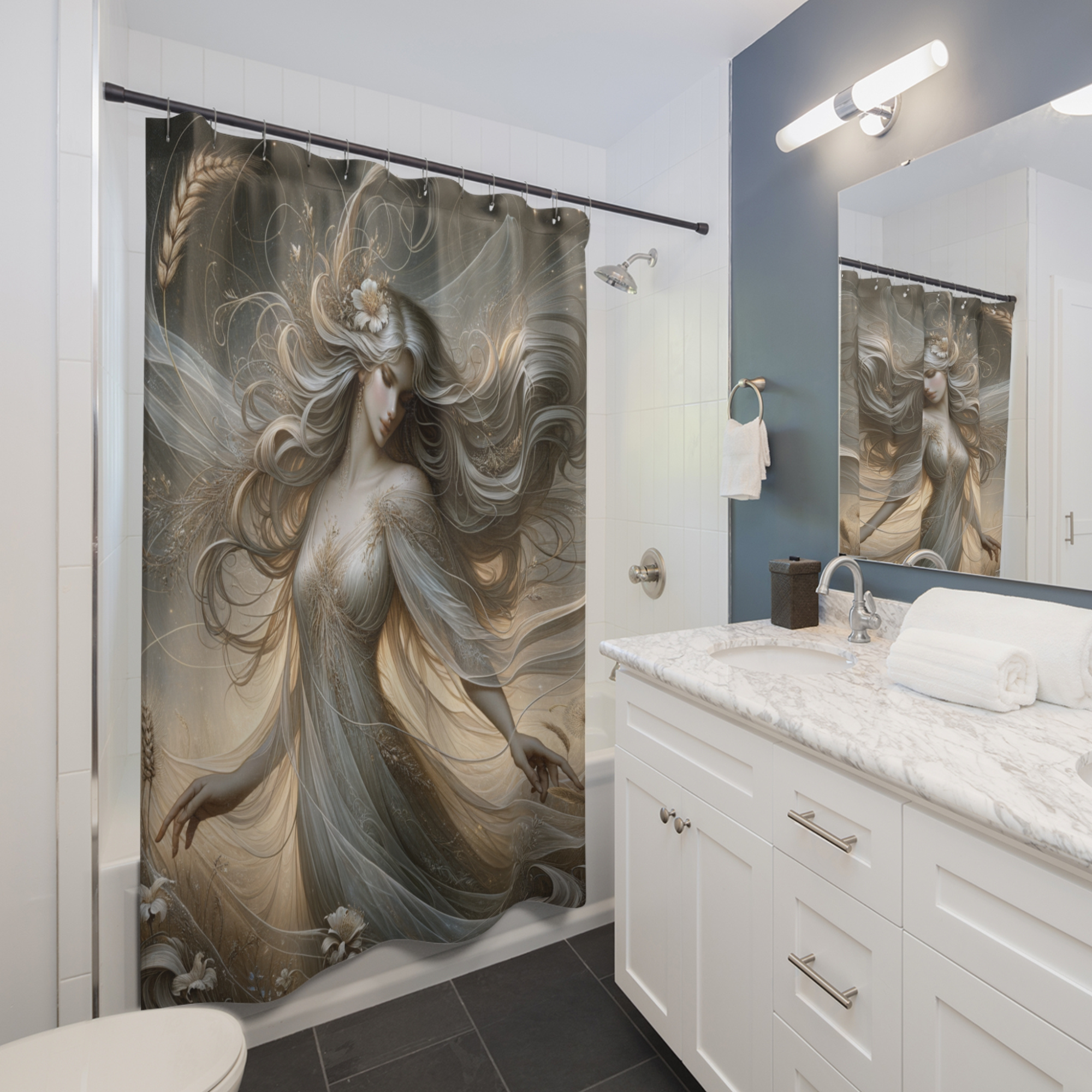 Golden Wheat Fairy – Elegant Ethereal Shower Curtain