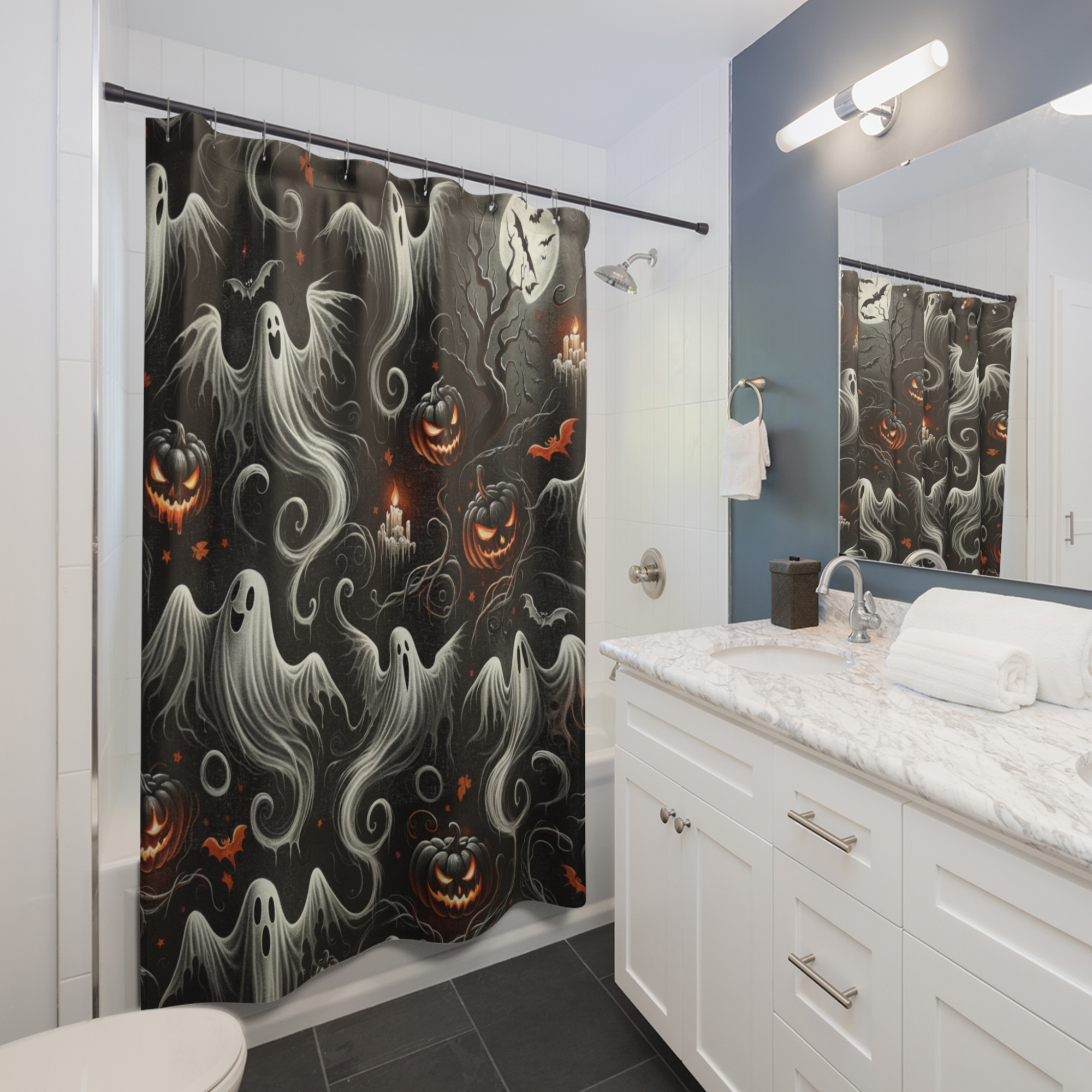 Haunted Ghosts and Pumpkins – Halloween Shower Curtain