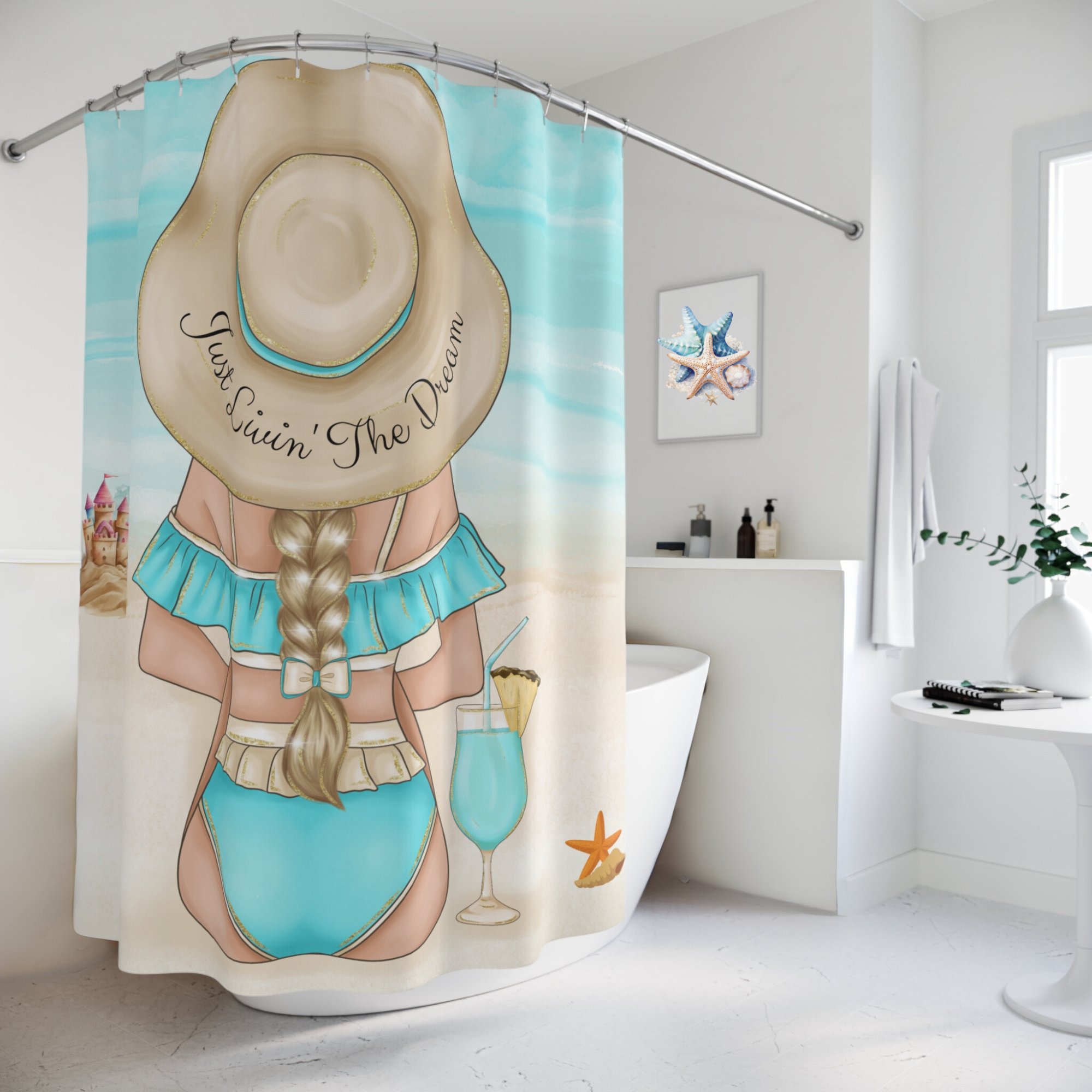 Beach Shower Curtain – Just Livin’ The Dream Coastal Bathroom Décor