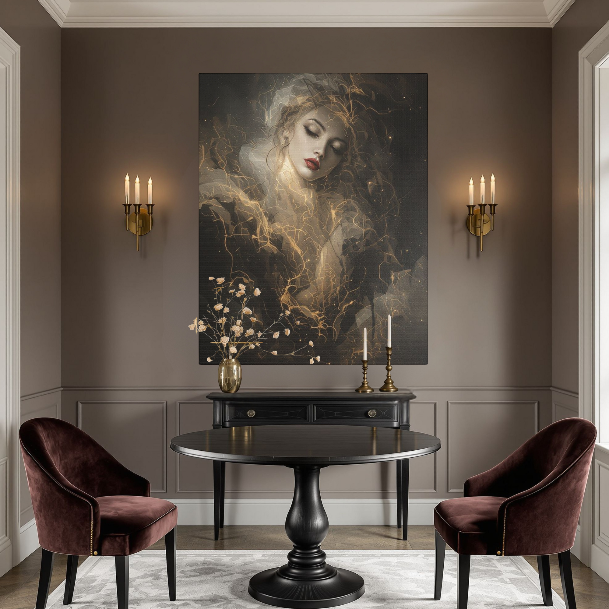 Gothic Woman With Golden Light – Romantic Dark Wall Art
