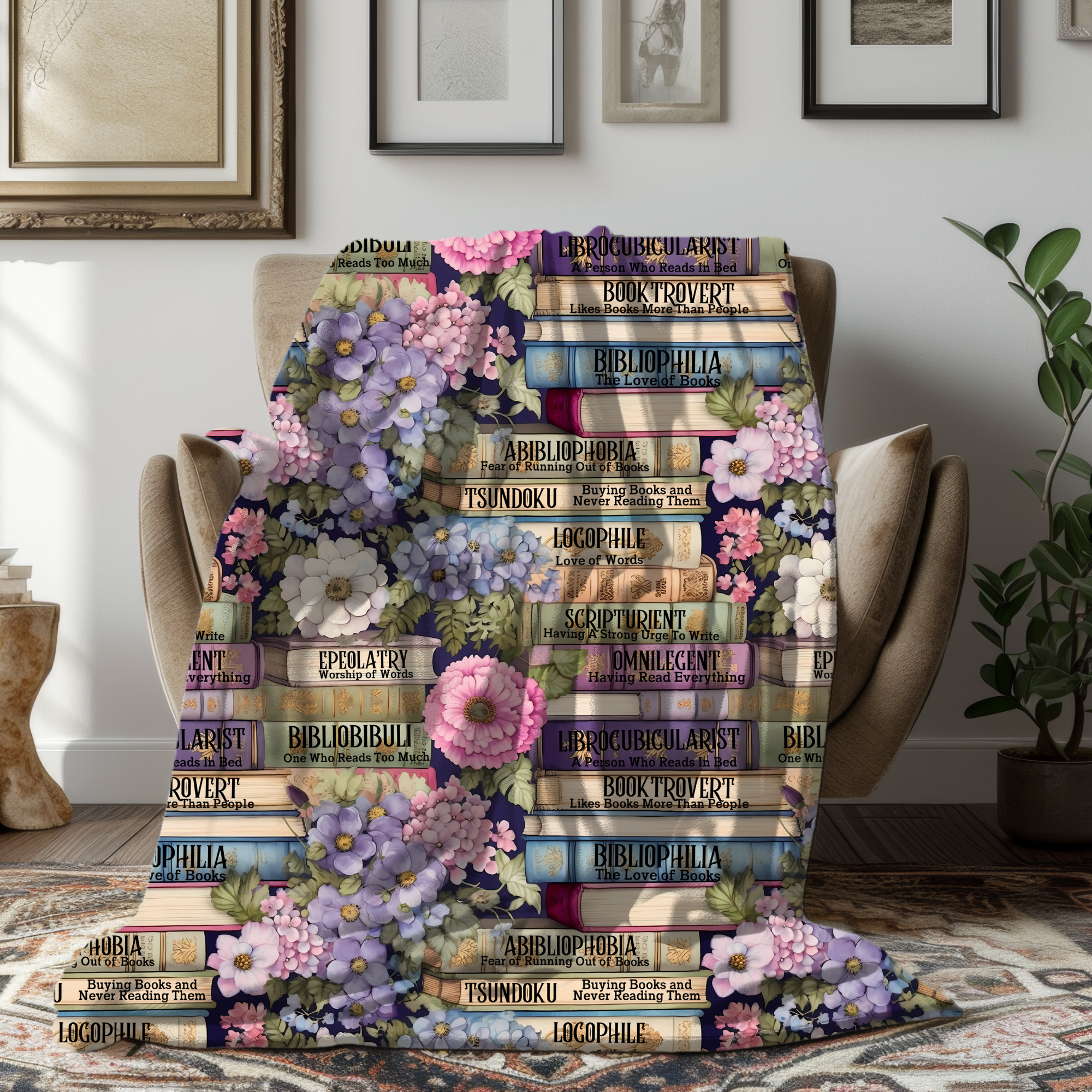 Words We Love – Colorful Literary Book Spine Velveteen Blanket
