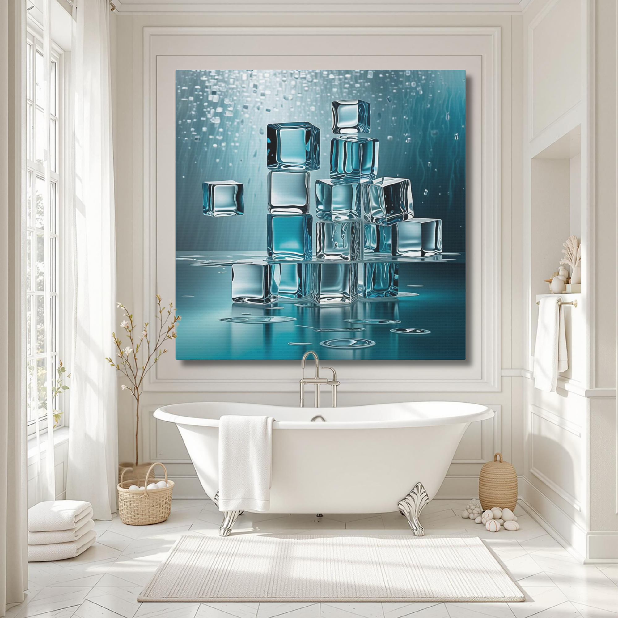 Blue Ice Cube Wall Art – Modern Abstract Canvas