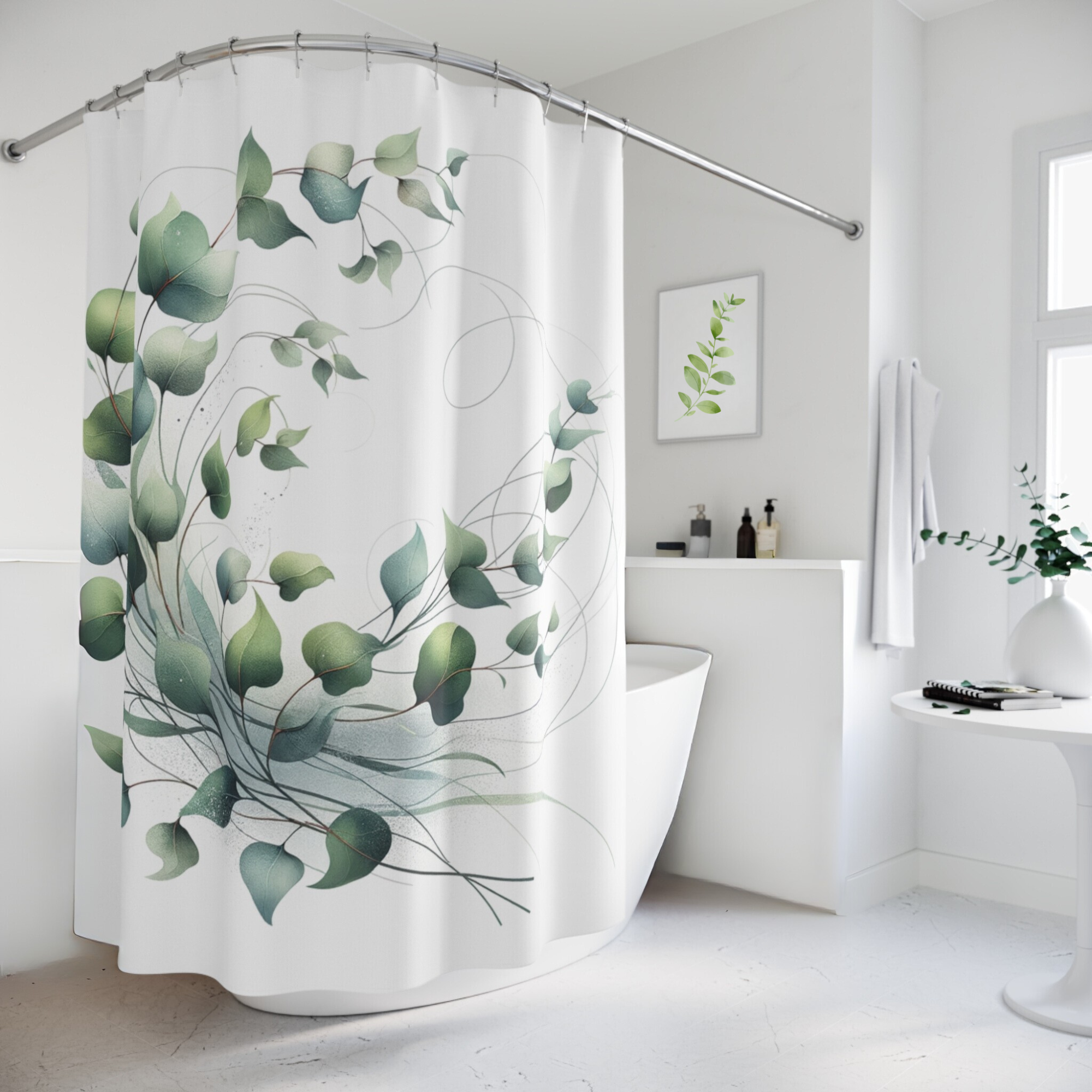 Eucalyptus Leaf Shower Curtain – Modern Botanical Bathroom Decor