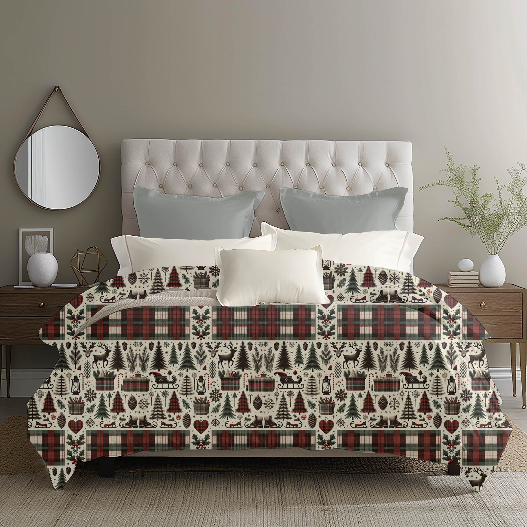 Rustic Plaid Christmas Duvet Cover – Cozy Cabin Holiday Bedding