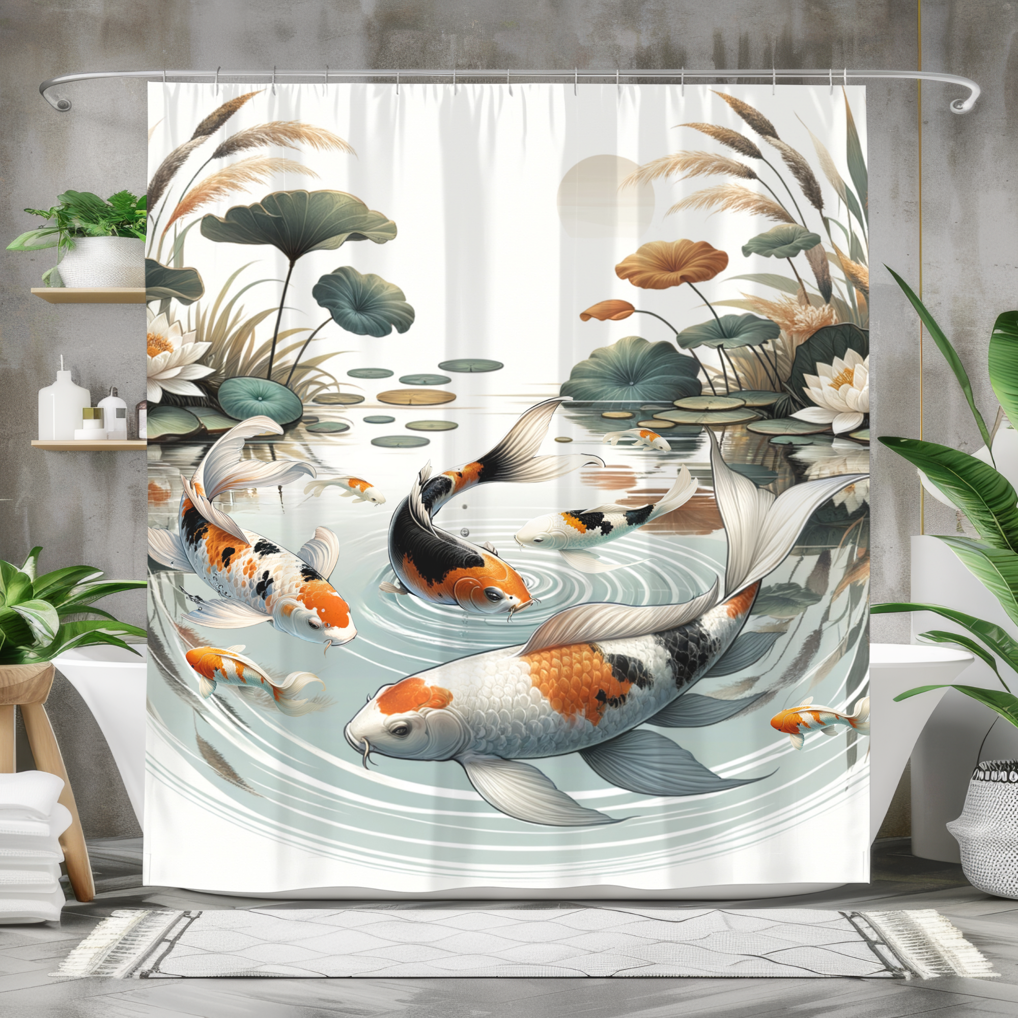 Japanese Koi Pond Shower Curtain – 8 Koi Fish Bathroom Décor