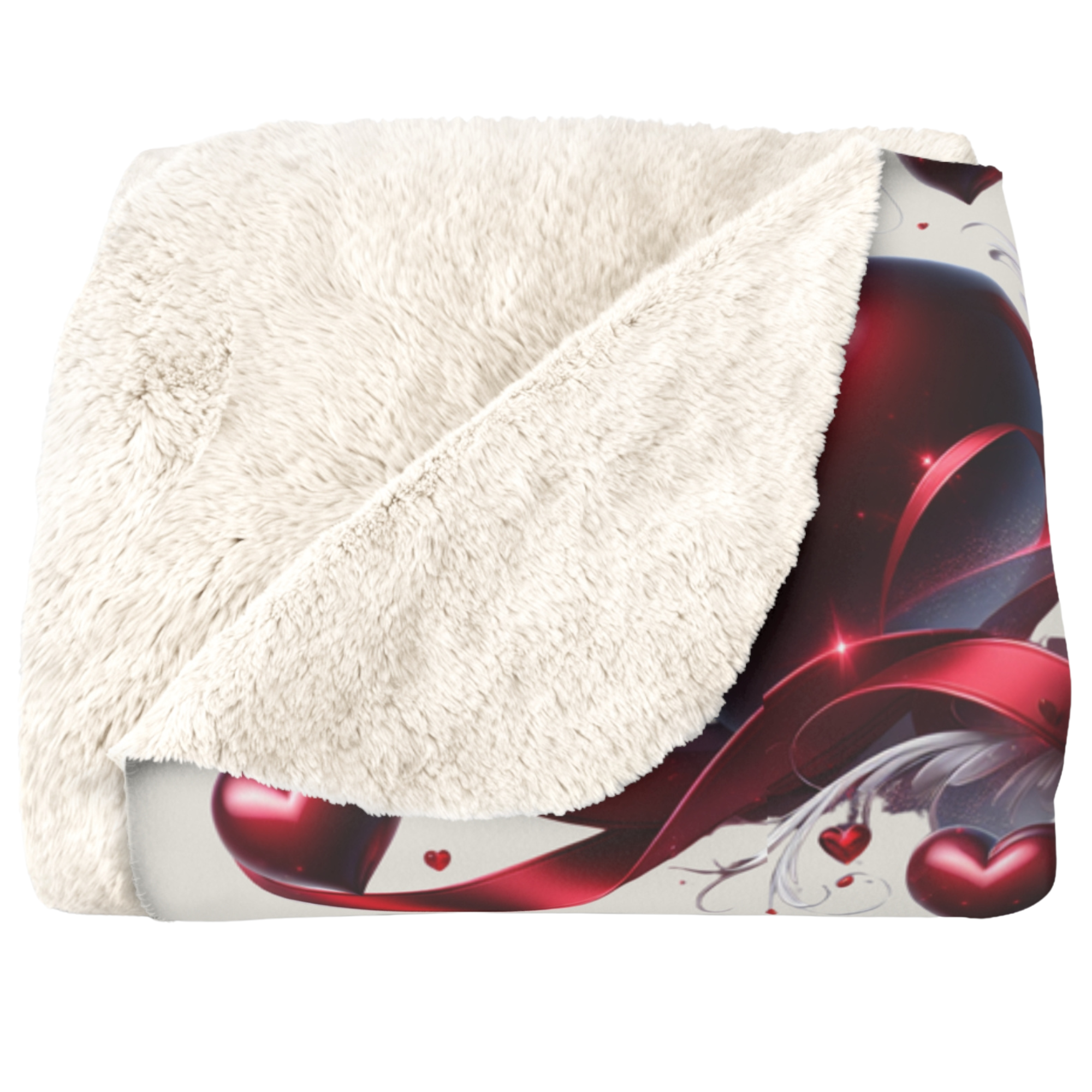 Crimson Hearts and Ribbons – Romantic Sherpa Blanket