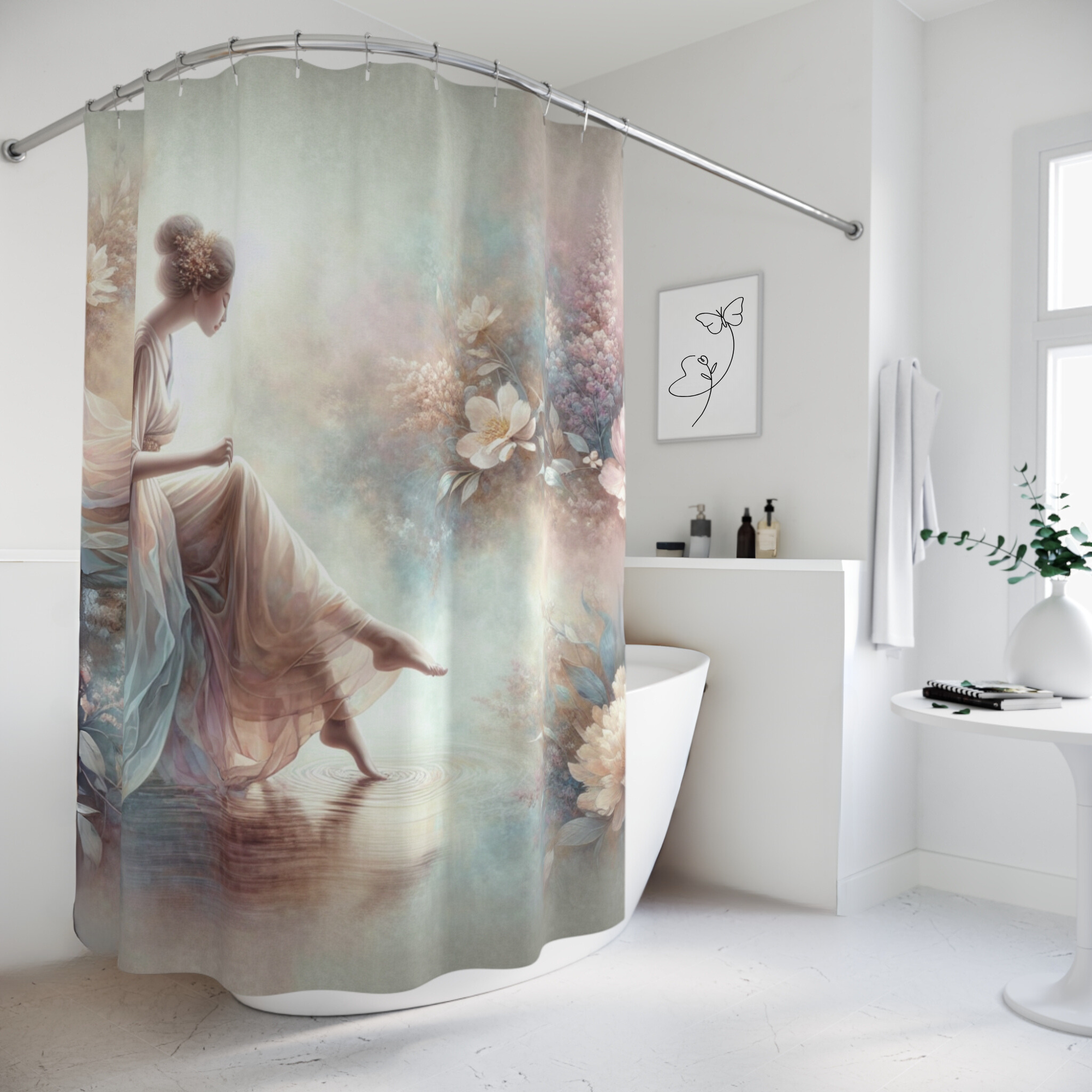 Pastel Garden Muse – Elegant Feminine Shower Curtain