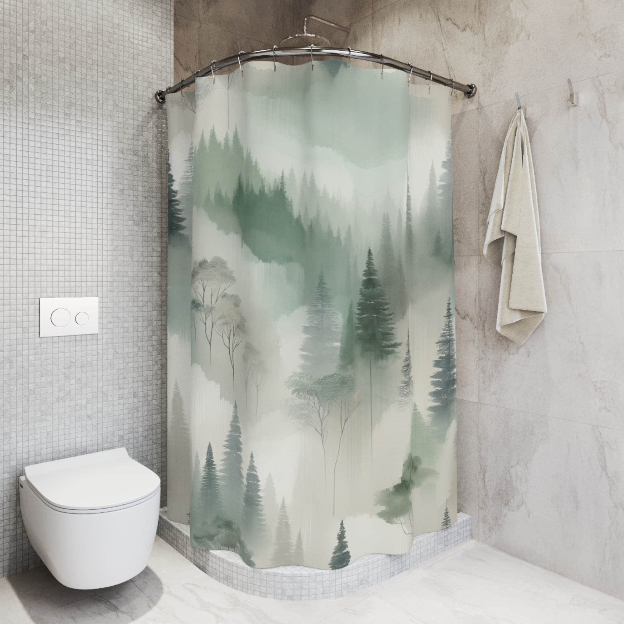 Misty Forest Shower Curtain – Serene Woodland Bathroom Decor