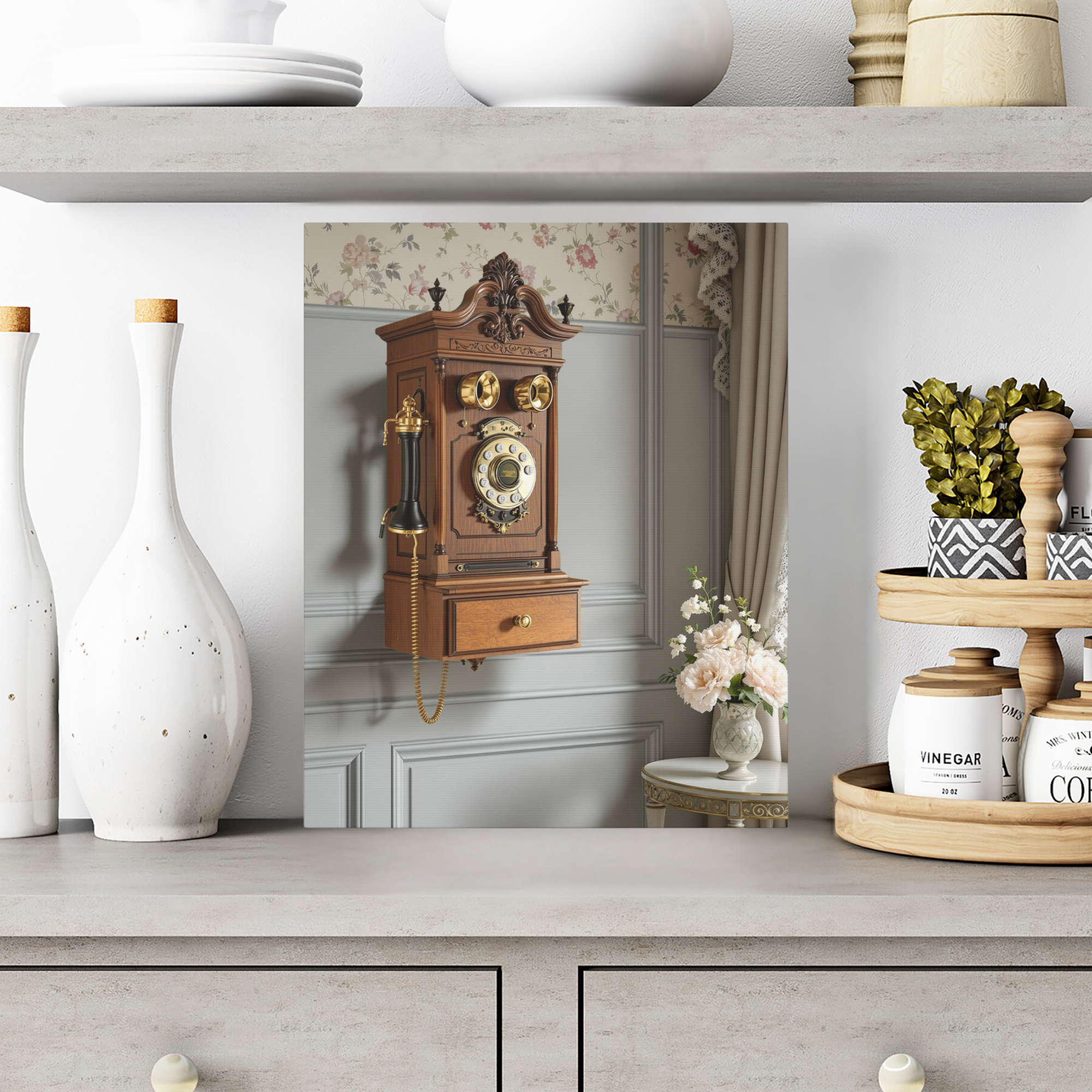Vintage Wall Telephone Art – Antique Victorian Home Décor