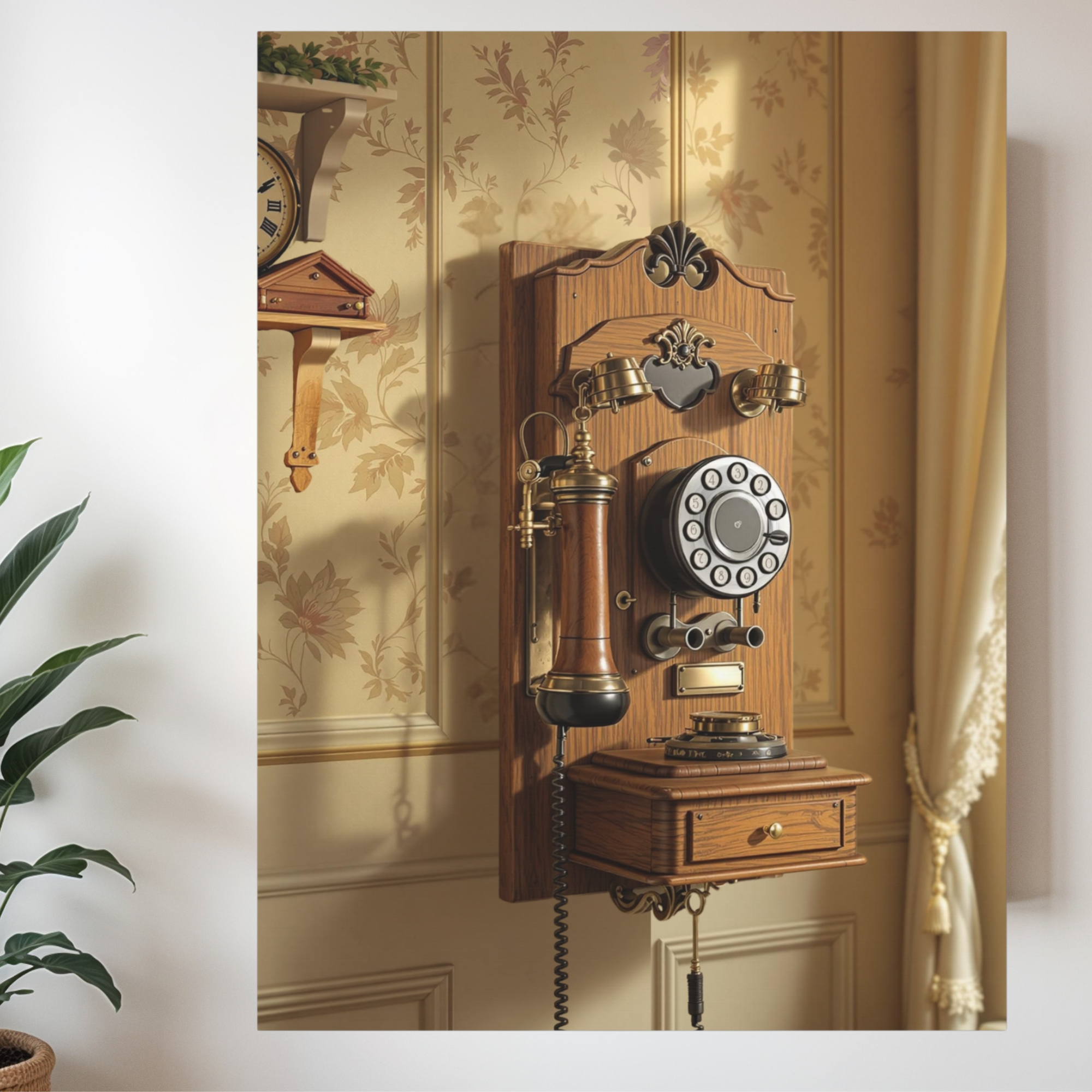 Vintage Wooden Wall Telephone – Old-Fashioned Telephone Wall Art