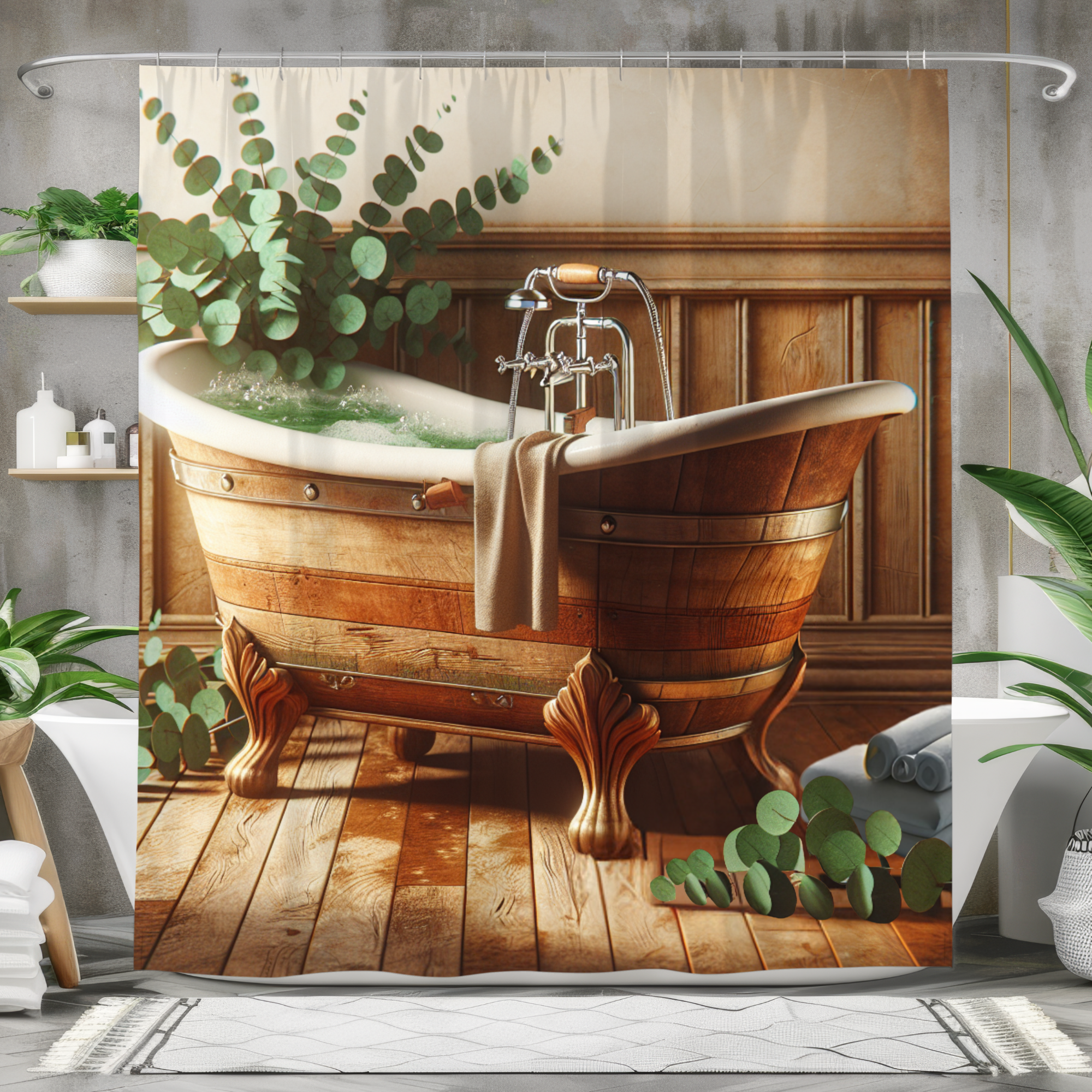 Rustic Wood Tub – Elegant Farmhouse Shower Curtain