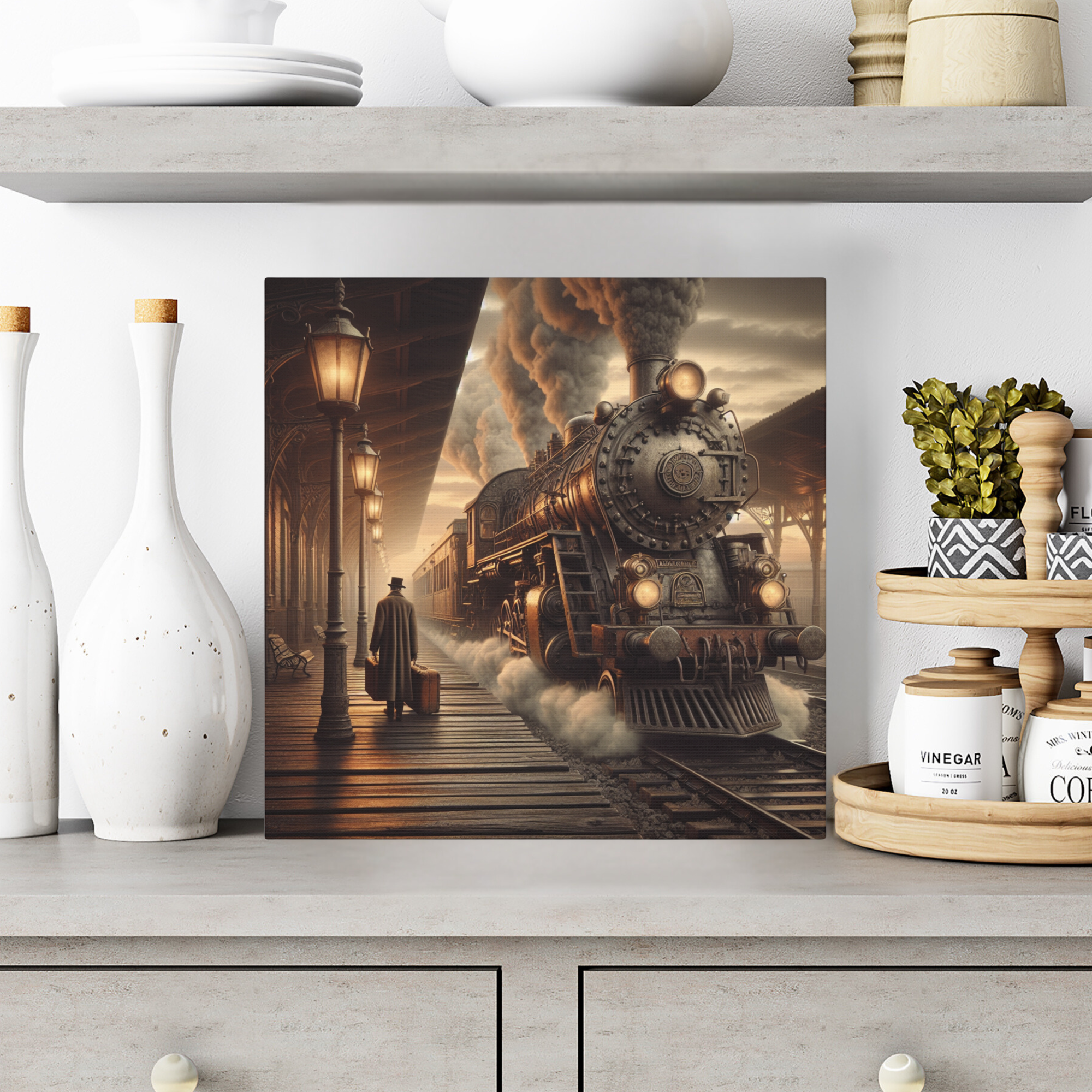 Victorian Steam Train Departure – Vintage Station Wall Art