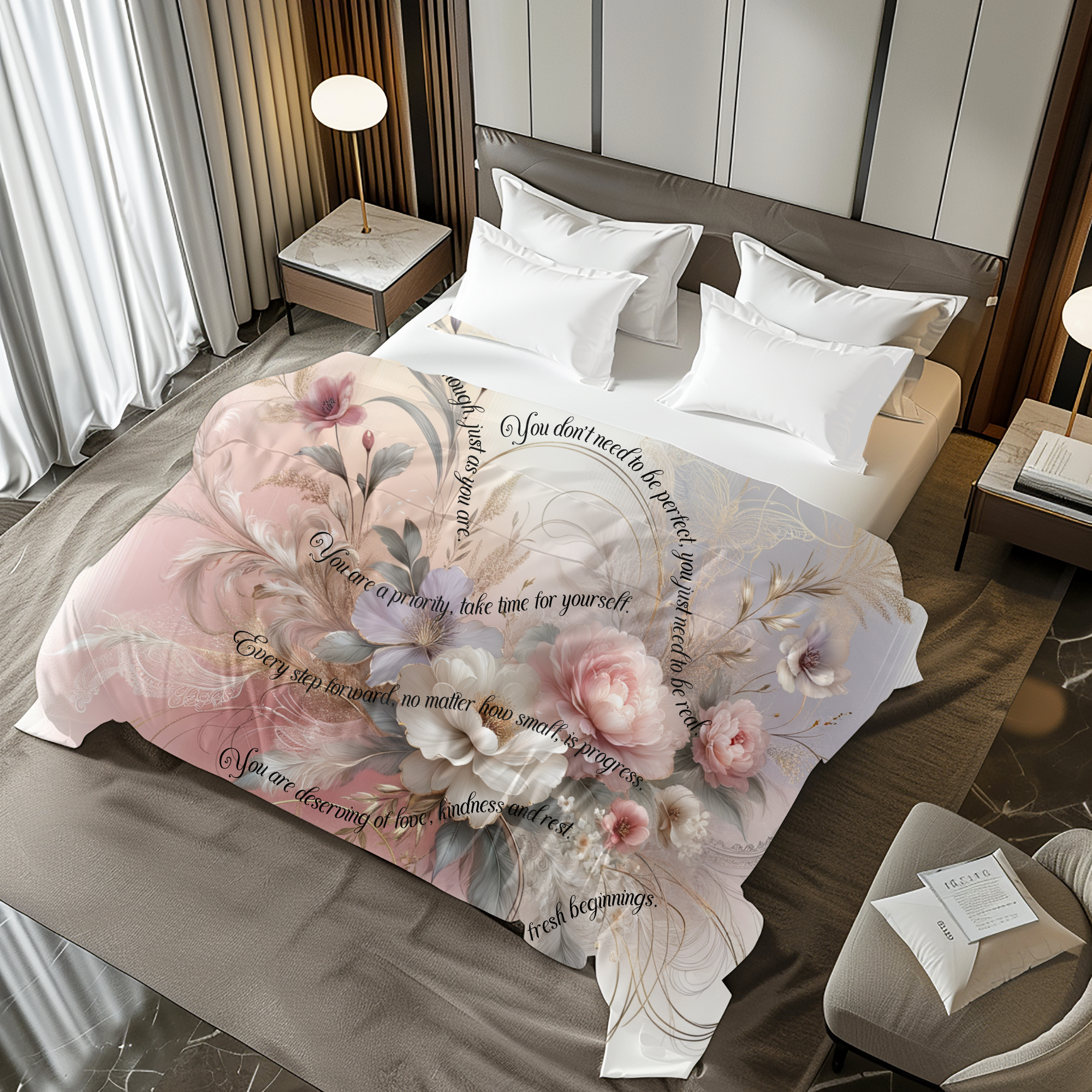 Soft Floral Affirmation Garden – Affirmation Floral Duvet Cover