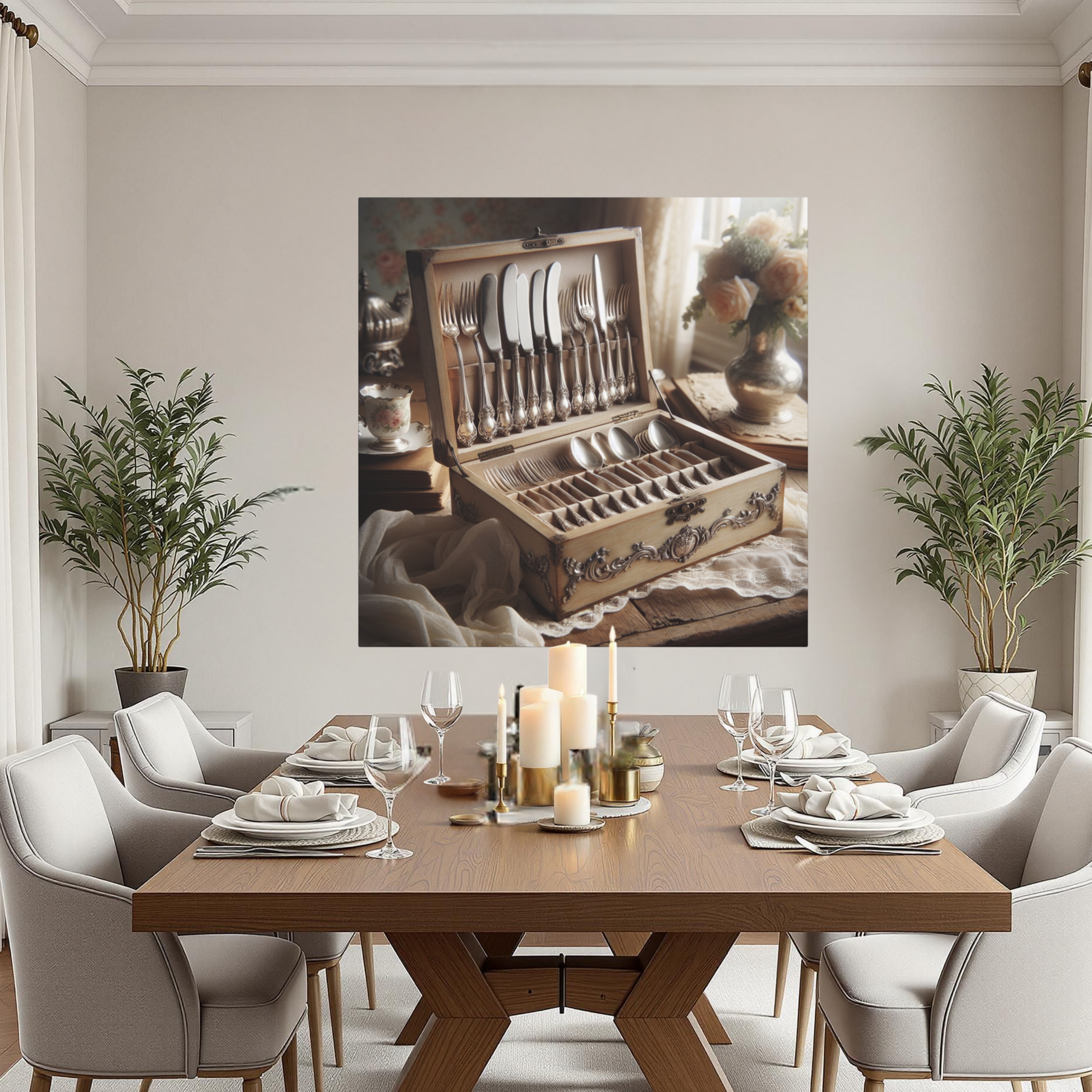Vintage Silverware Chest – Antique Dining Room Wall Art