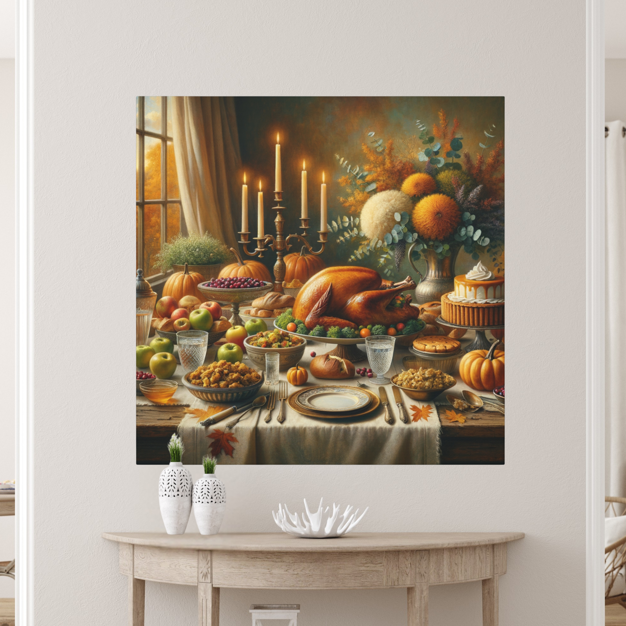 Thanksgiving Harvest Dinner Still-Life – Autumn Dining Room Wall Art