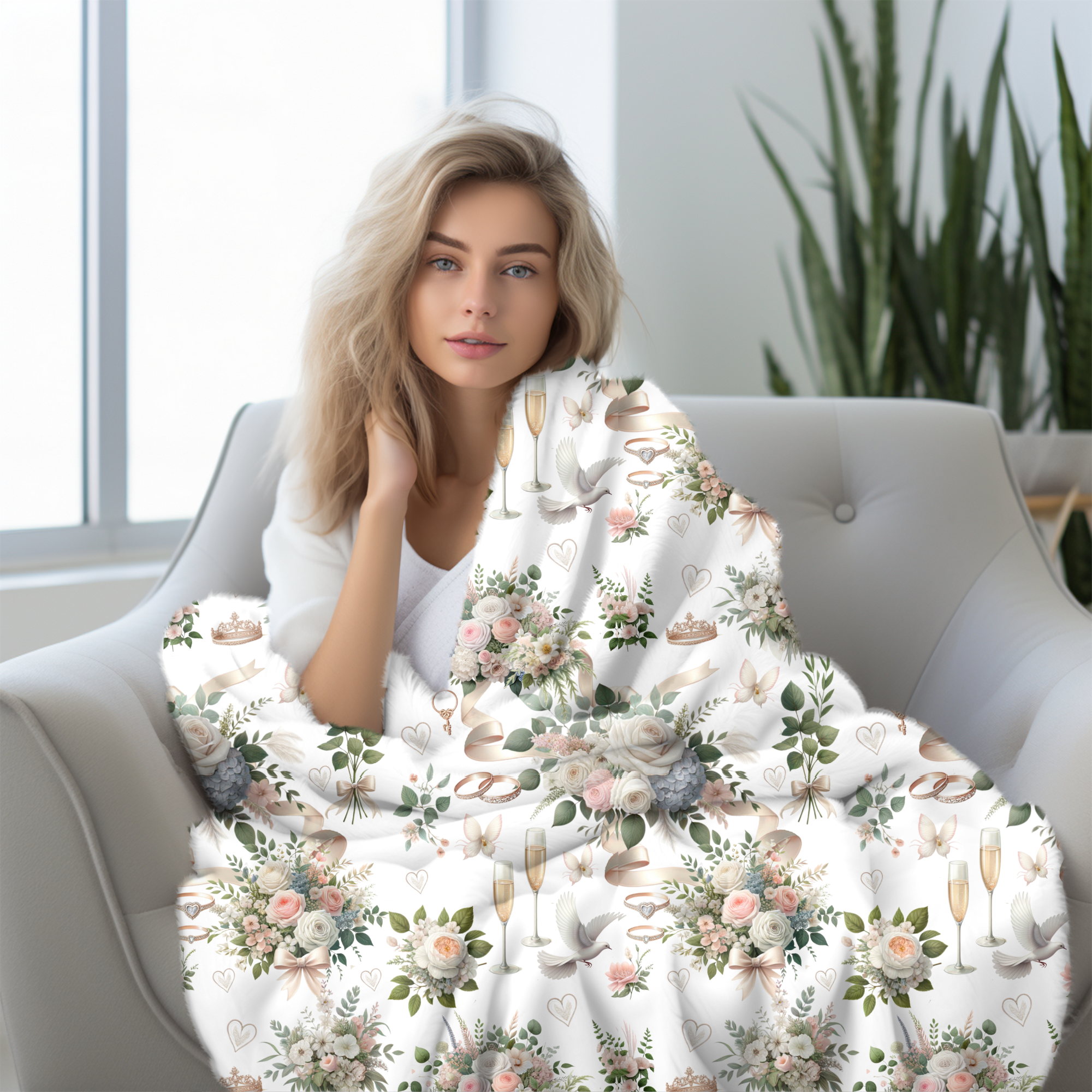 Blush & Ivory Wedding Blooms – Romantic Velveteen Blanket