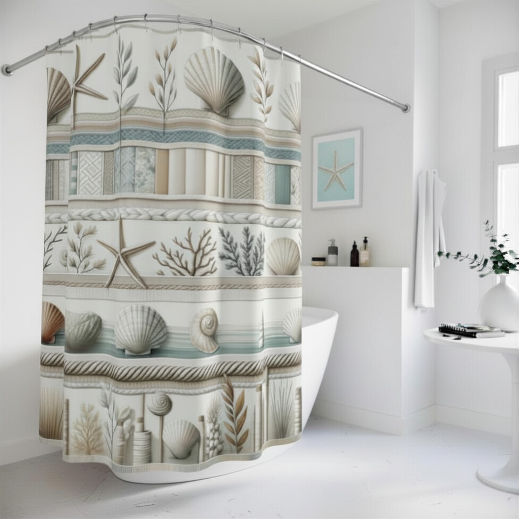 Coastal Shell Pattern Shower Curtain