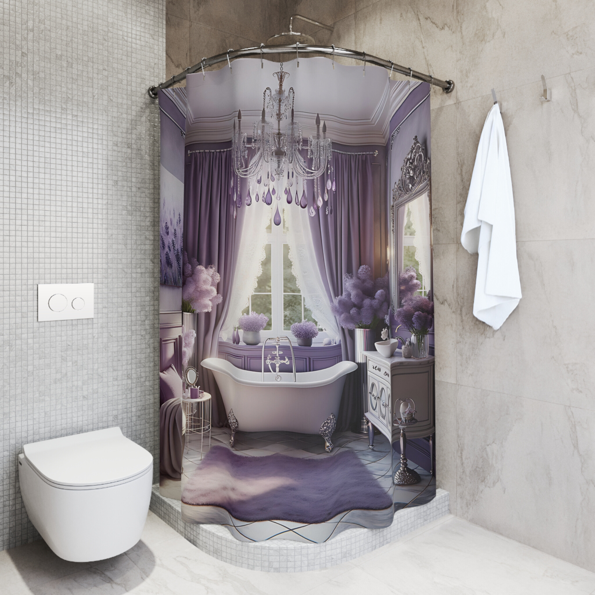 Lavender Victorian Bathroom – Elegant Purple Shower Curtain