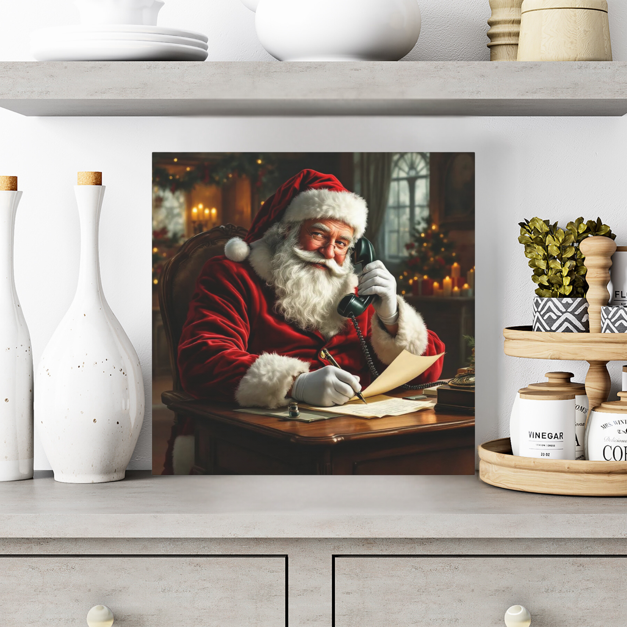 Vintage Santa on the Phone – Vintage Santa Claus Wall Art