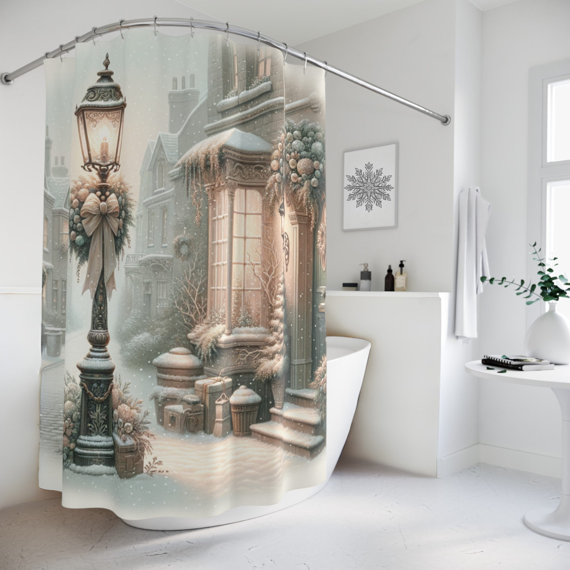 Victorian Christmas Street Scene – Elegant Holiday Shower Curtain