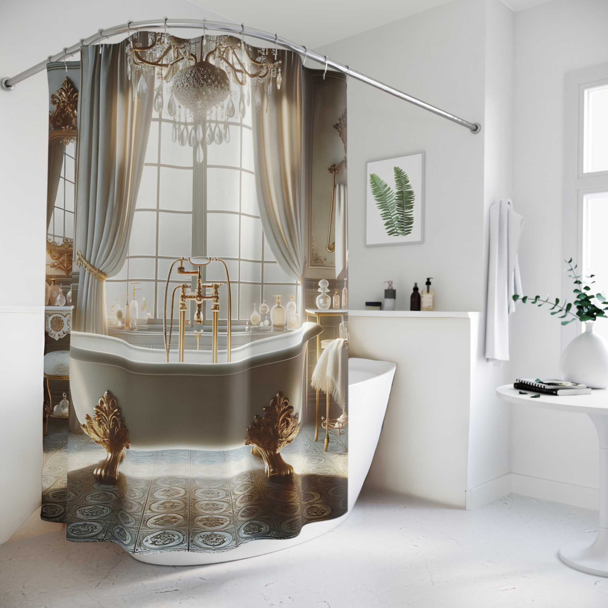Golden Vanity Bathroom – Elegant Vintage Shower Curtain